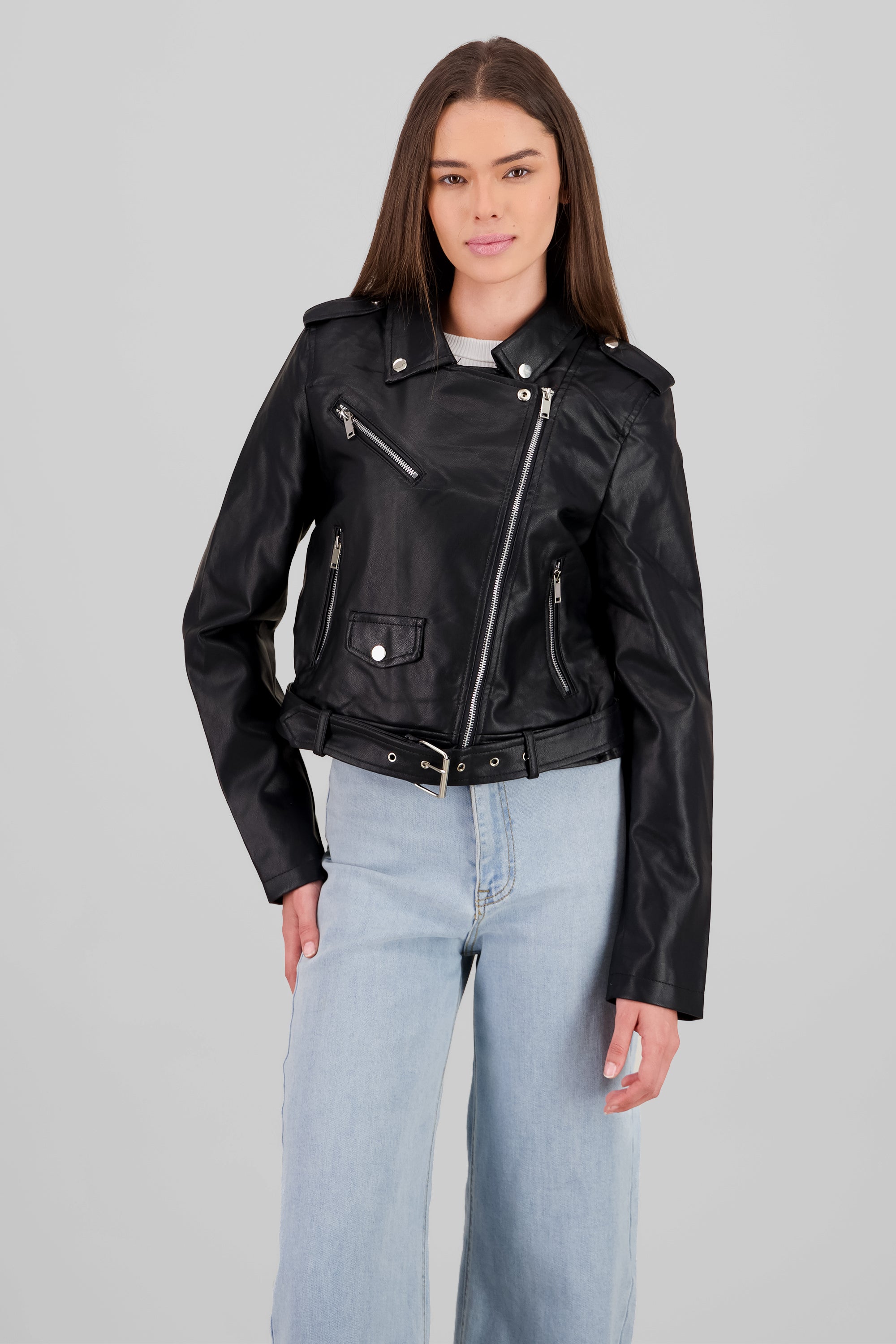 Biker Jacket with Zipper BLACK