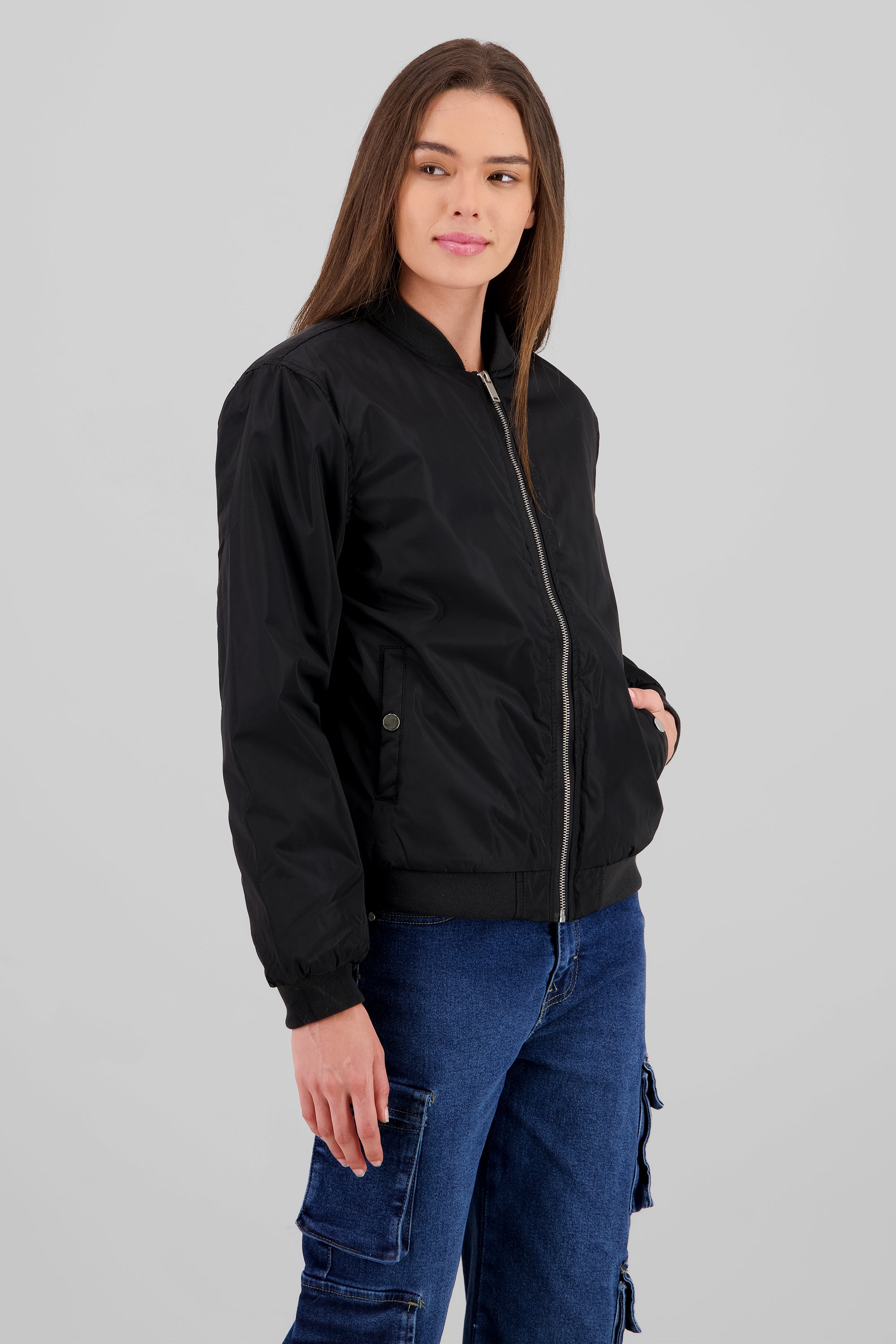 Solid Zip-Up Bomber BLACK