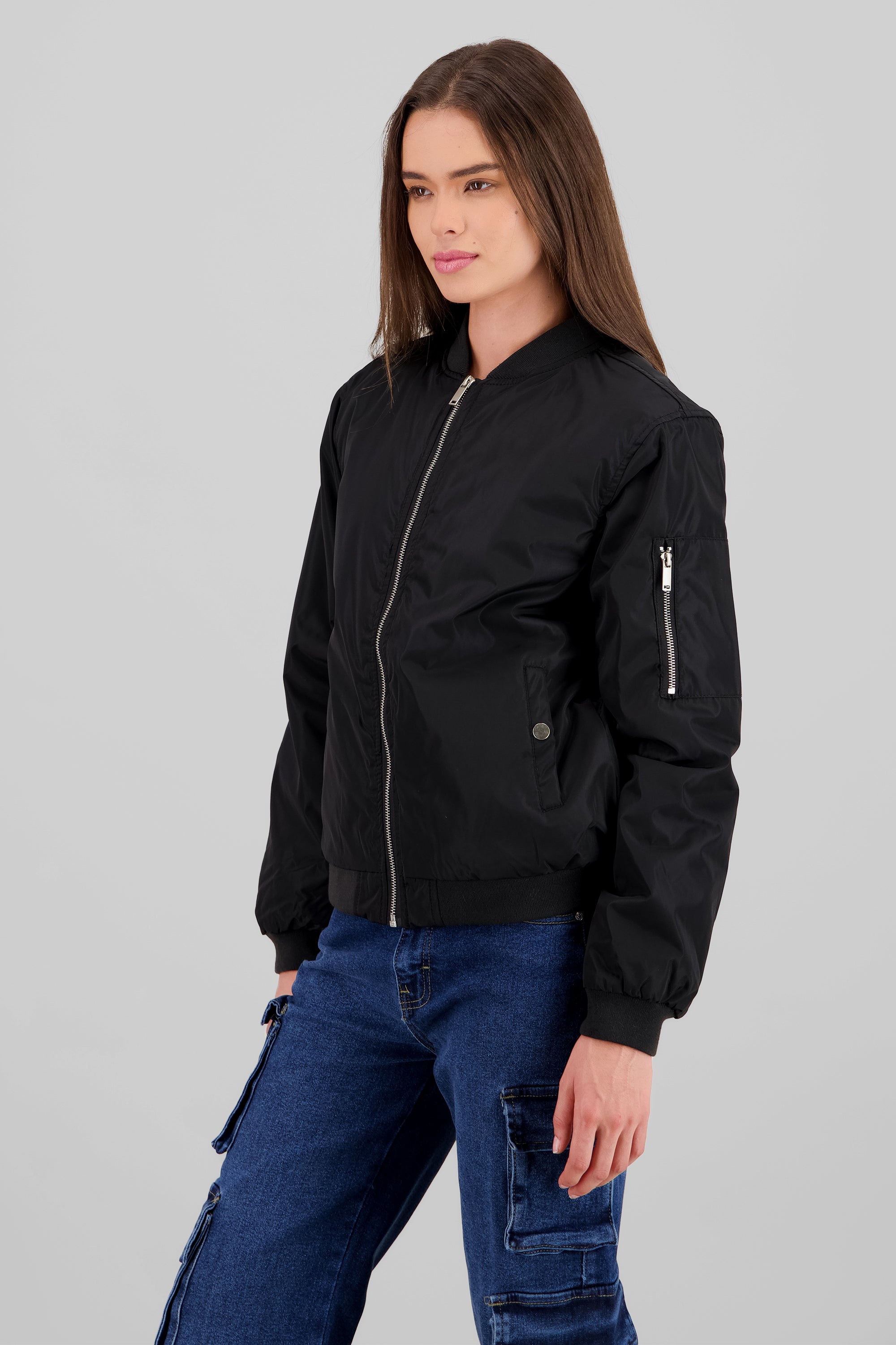 Solid Zip-Up Bomber BLACK