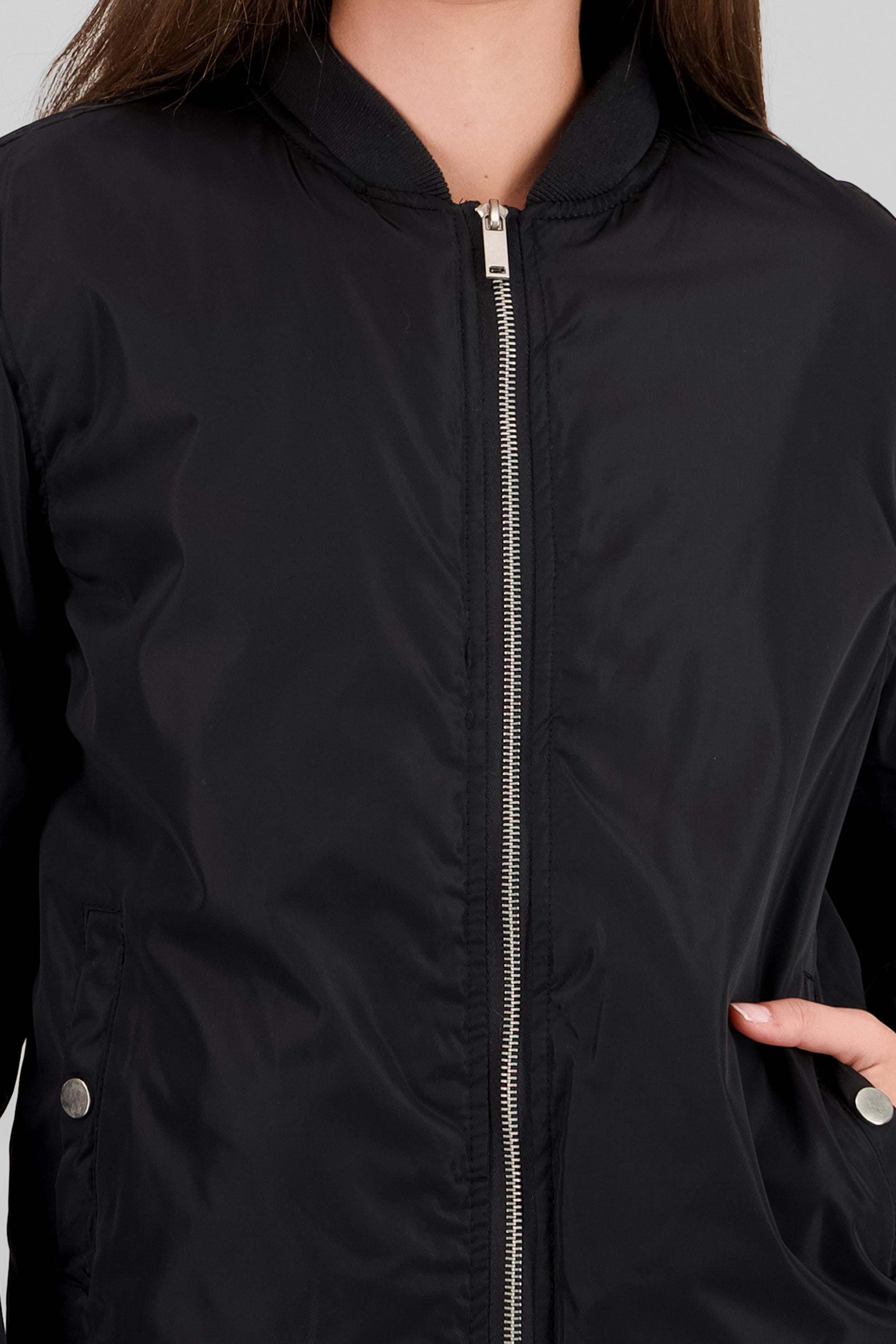 Solid Zip-Up Bomber BLACK