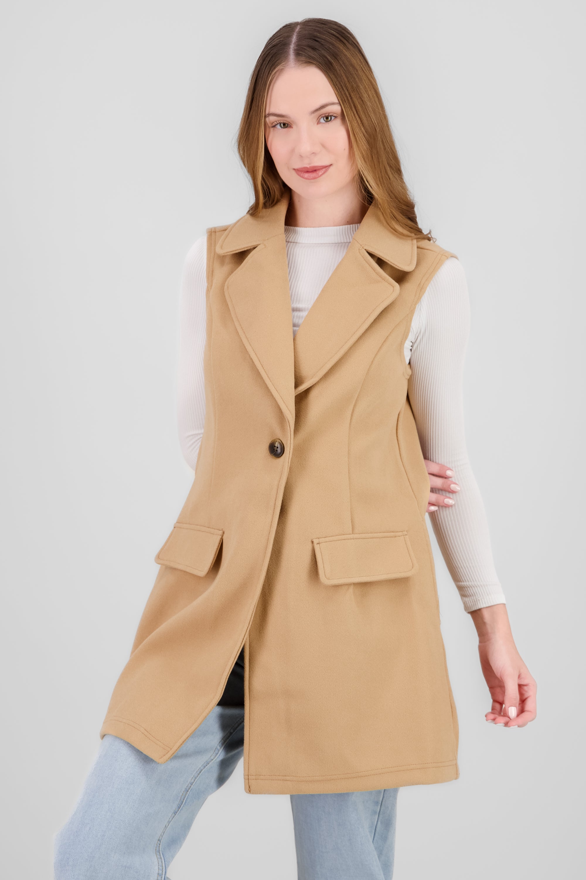 Long Solid Vest CAMEL