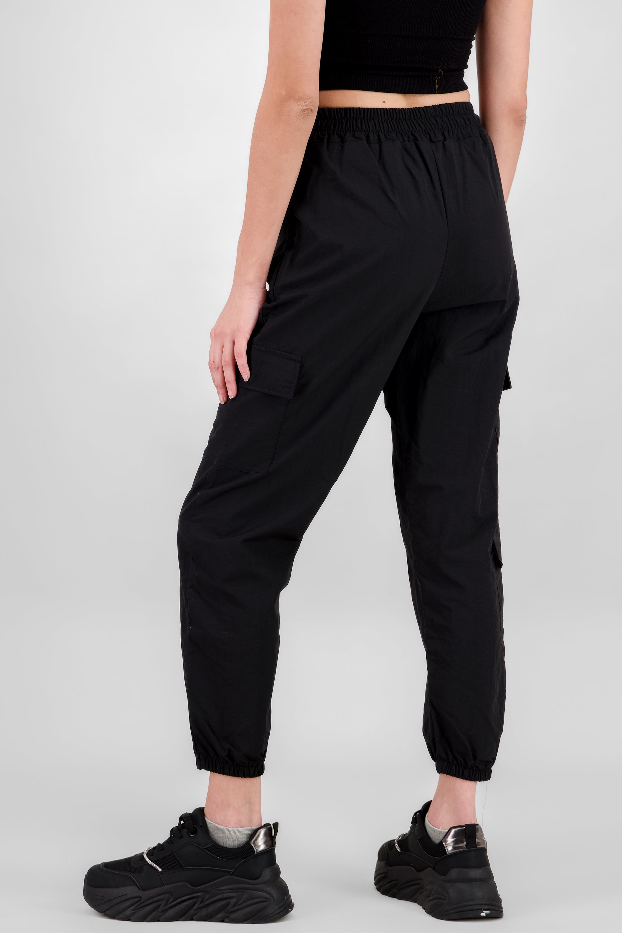 Elastic Waist Cargo Pants BLACK