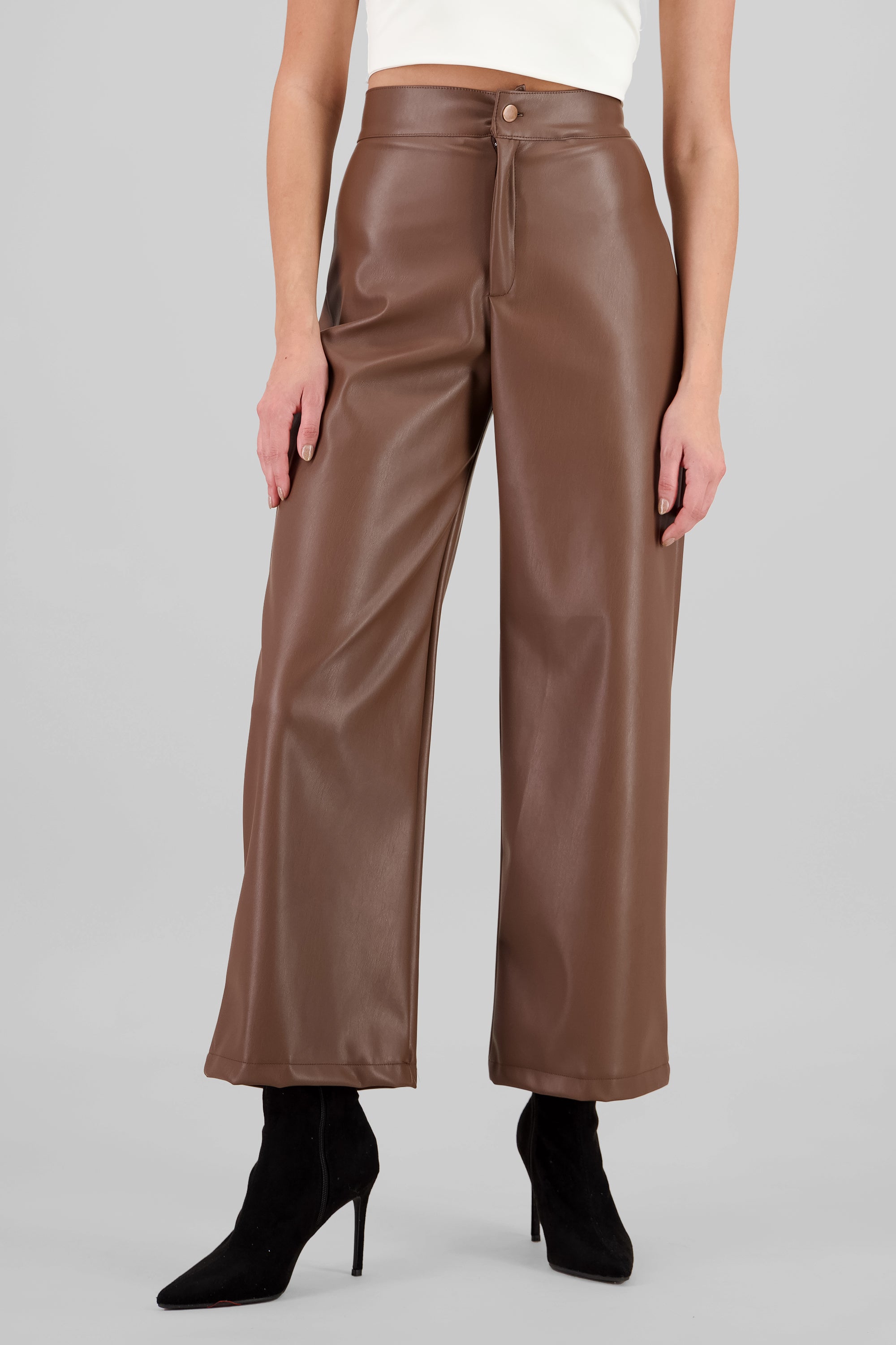 Straight Faux Leather Pants BROWN