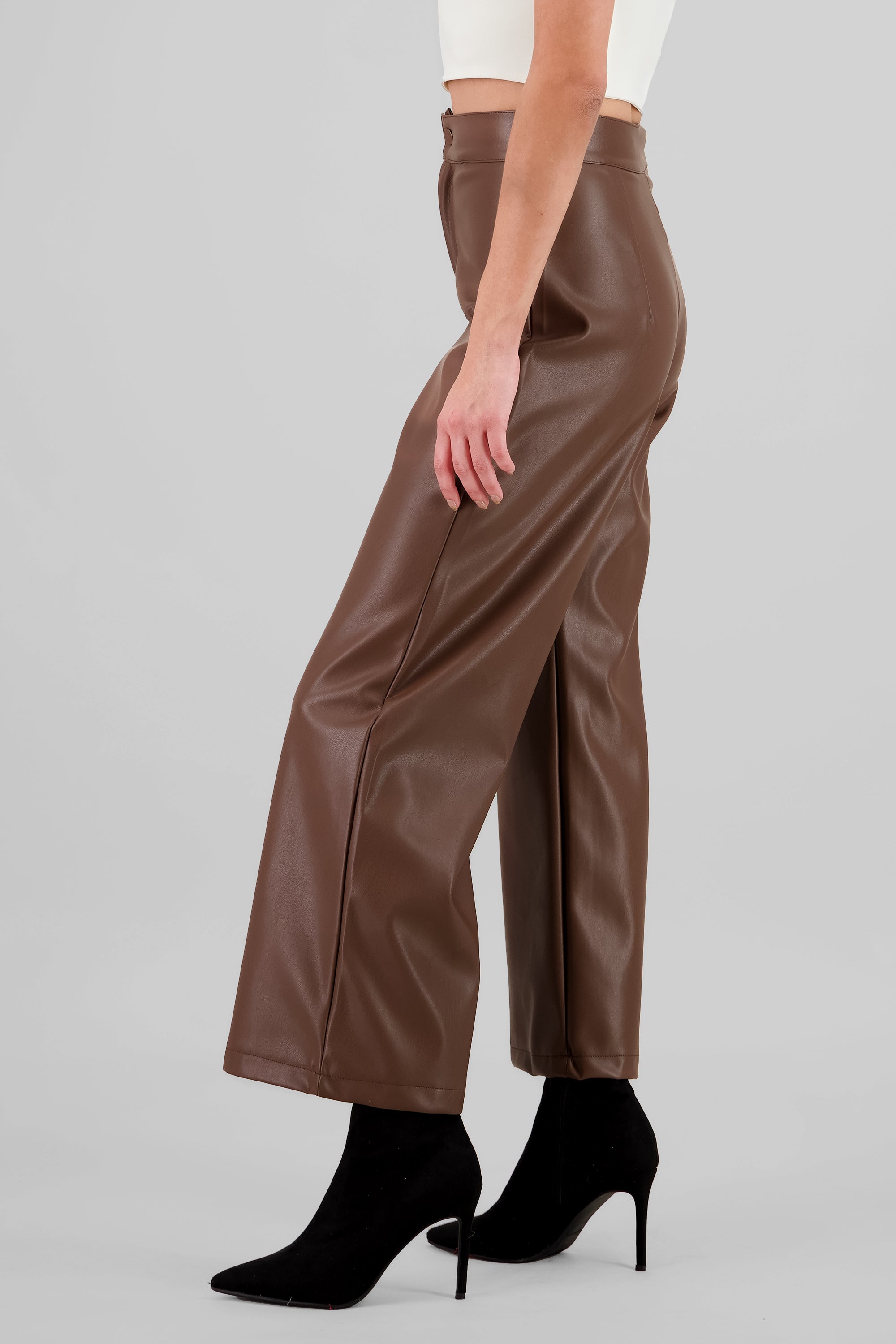 Straight Faux Leather Pants BROWN