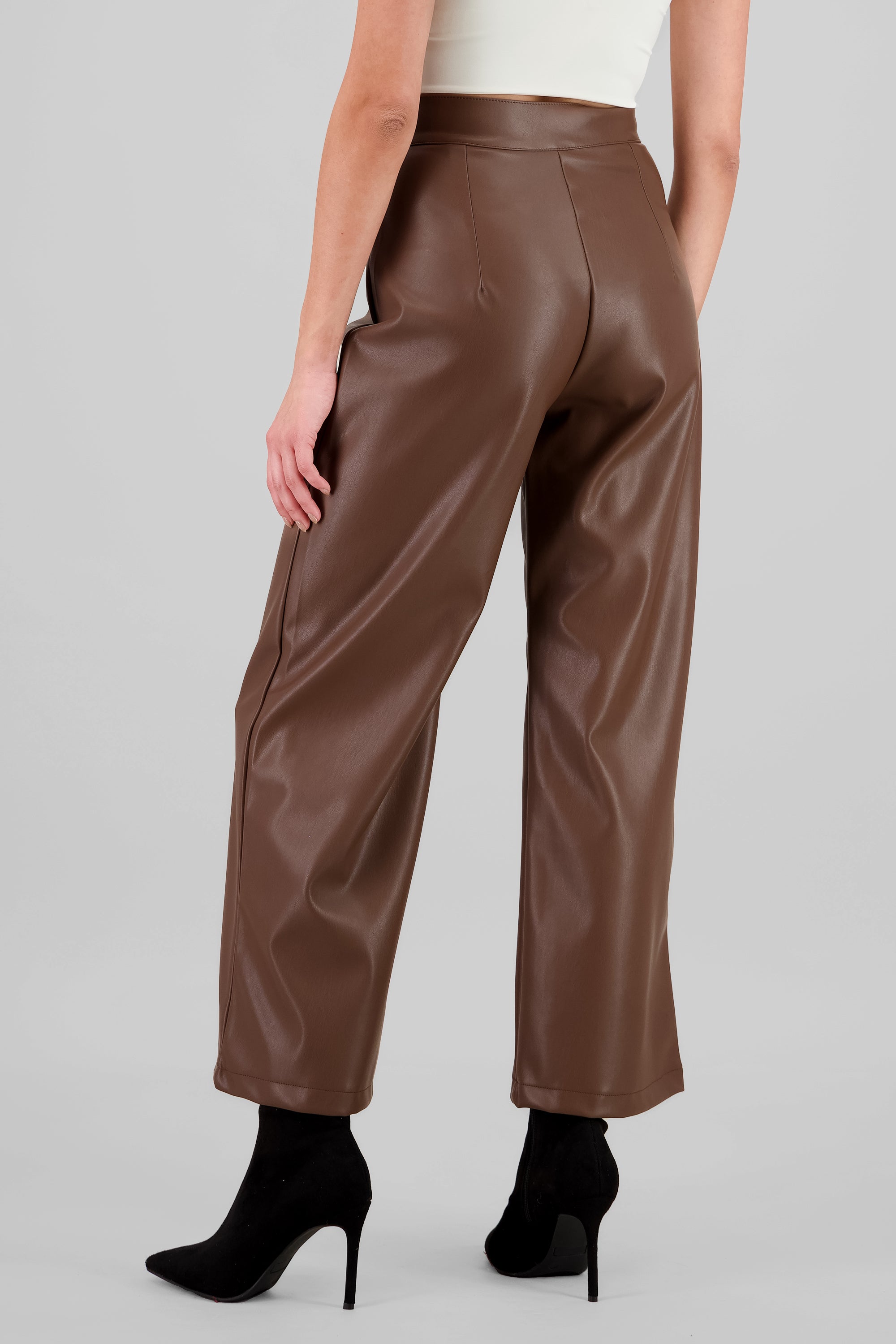 Straight Faux Leather Pants BROWN