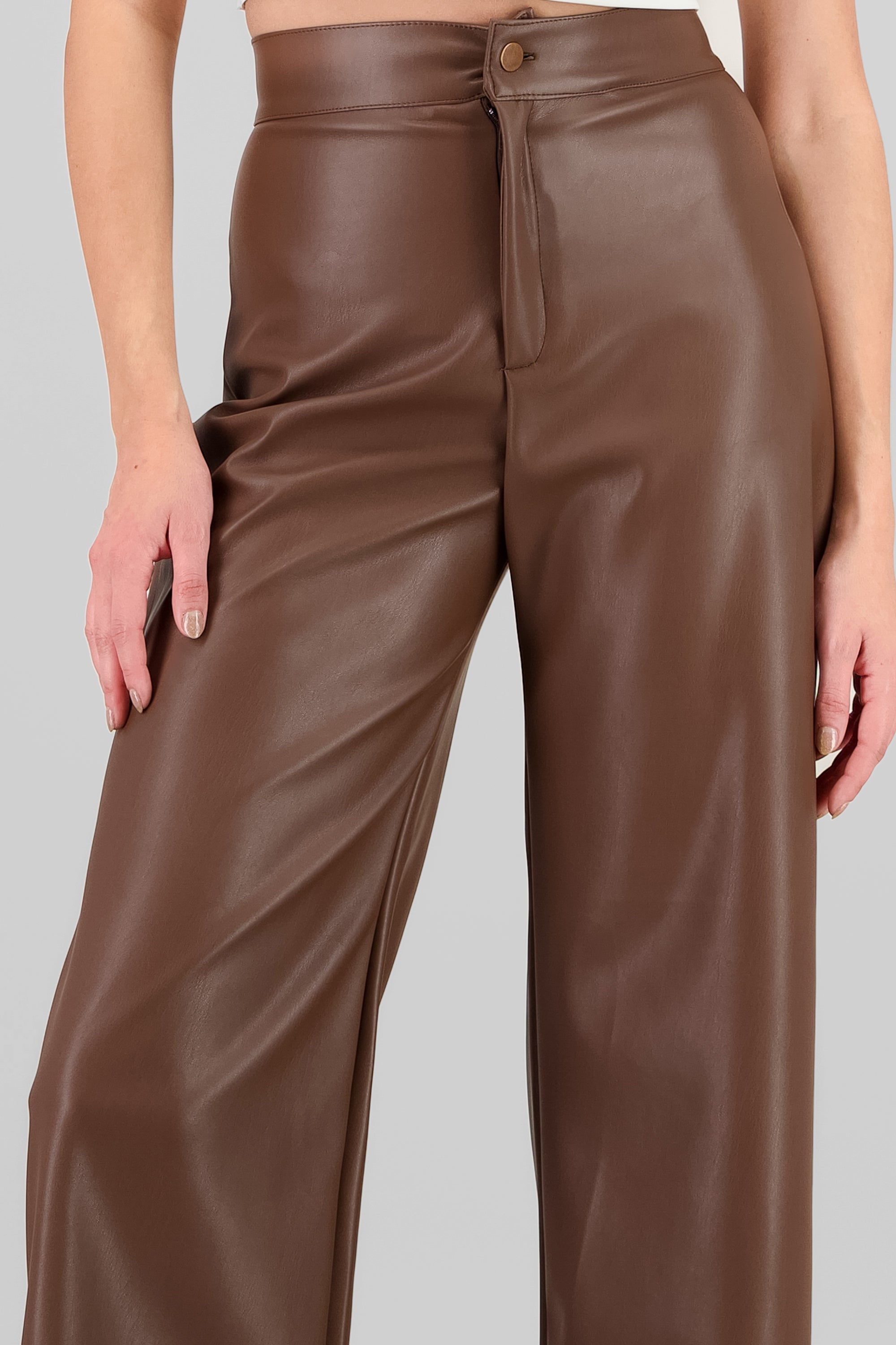 Straight Faux Leather Pants BROWN