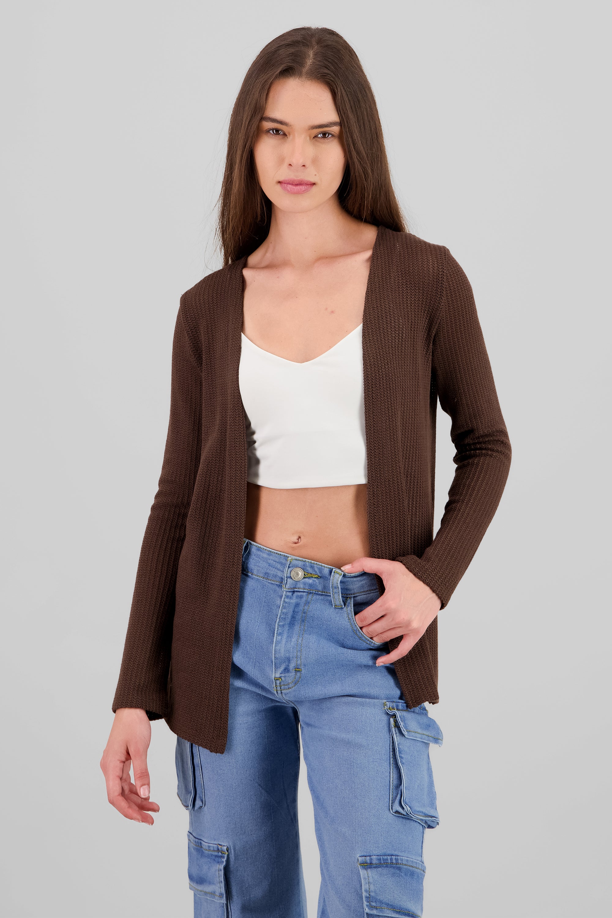 Long Knit Cardigan BROWN