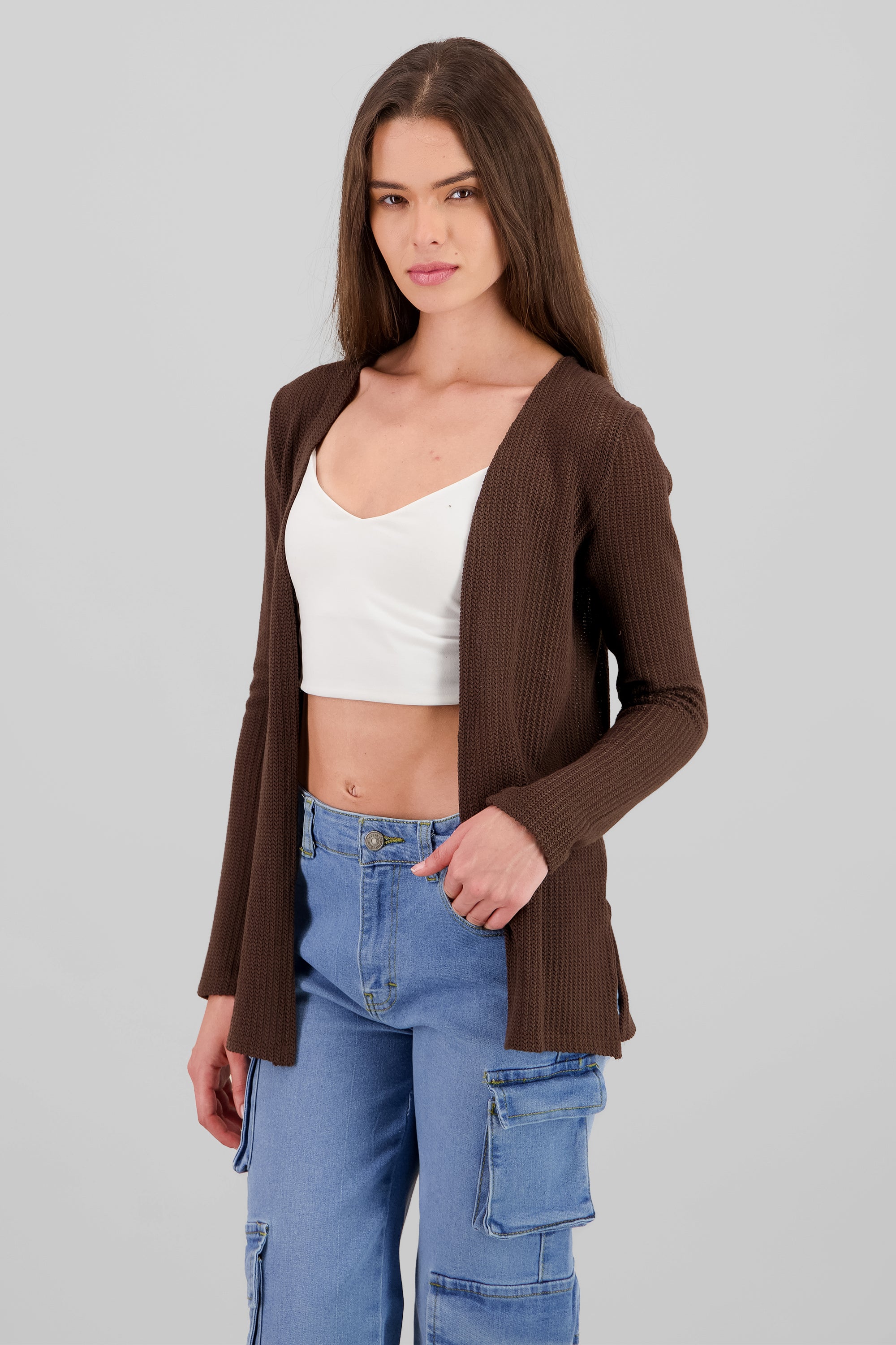 Long Knit Cardigan BROWN