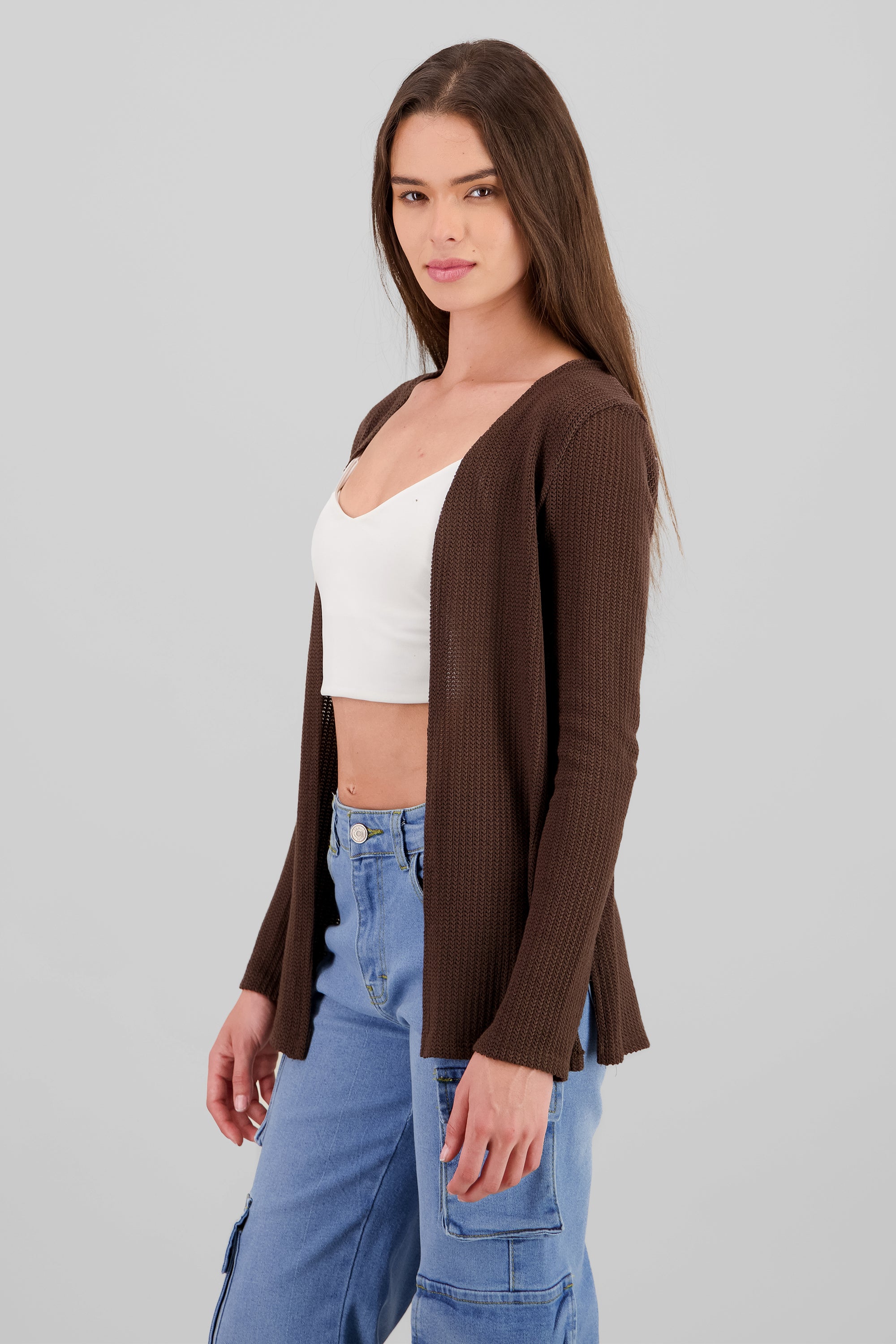 Long Knit Cardigan BROWN