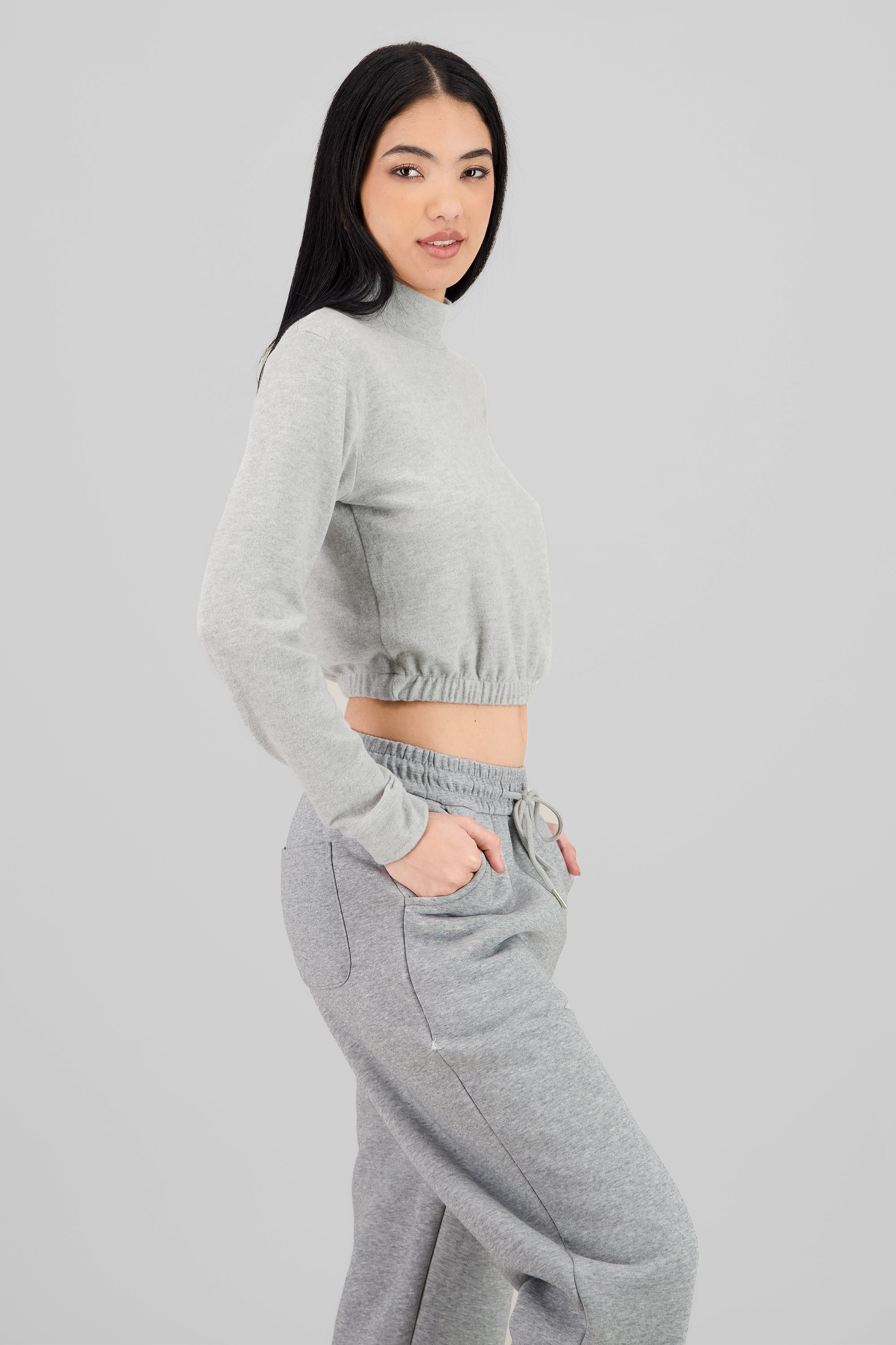 Soft Texture High Neck Sweater LIGHT GRAY