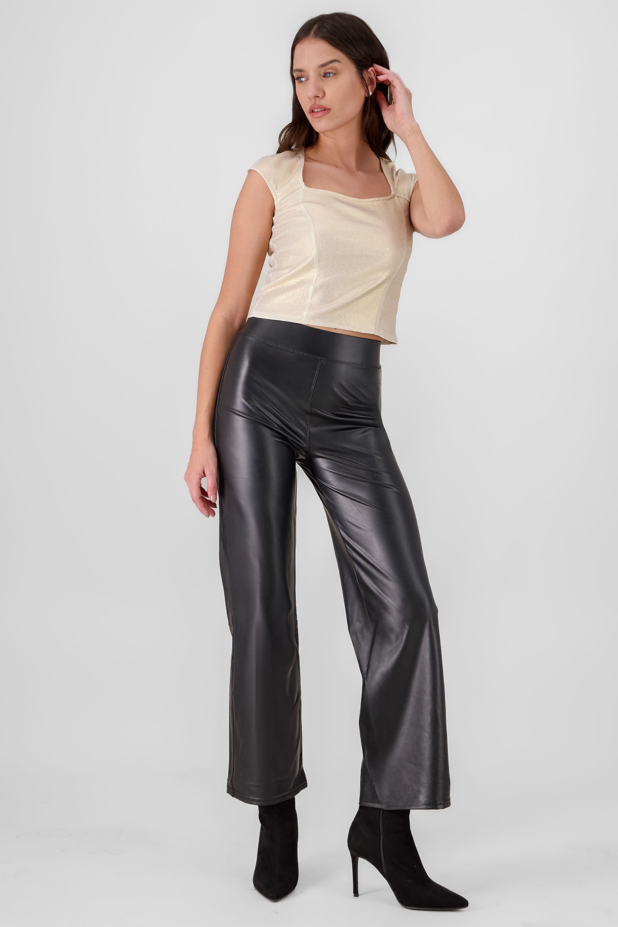 Flared Faux Leather Pants BLACK