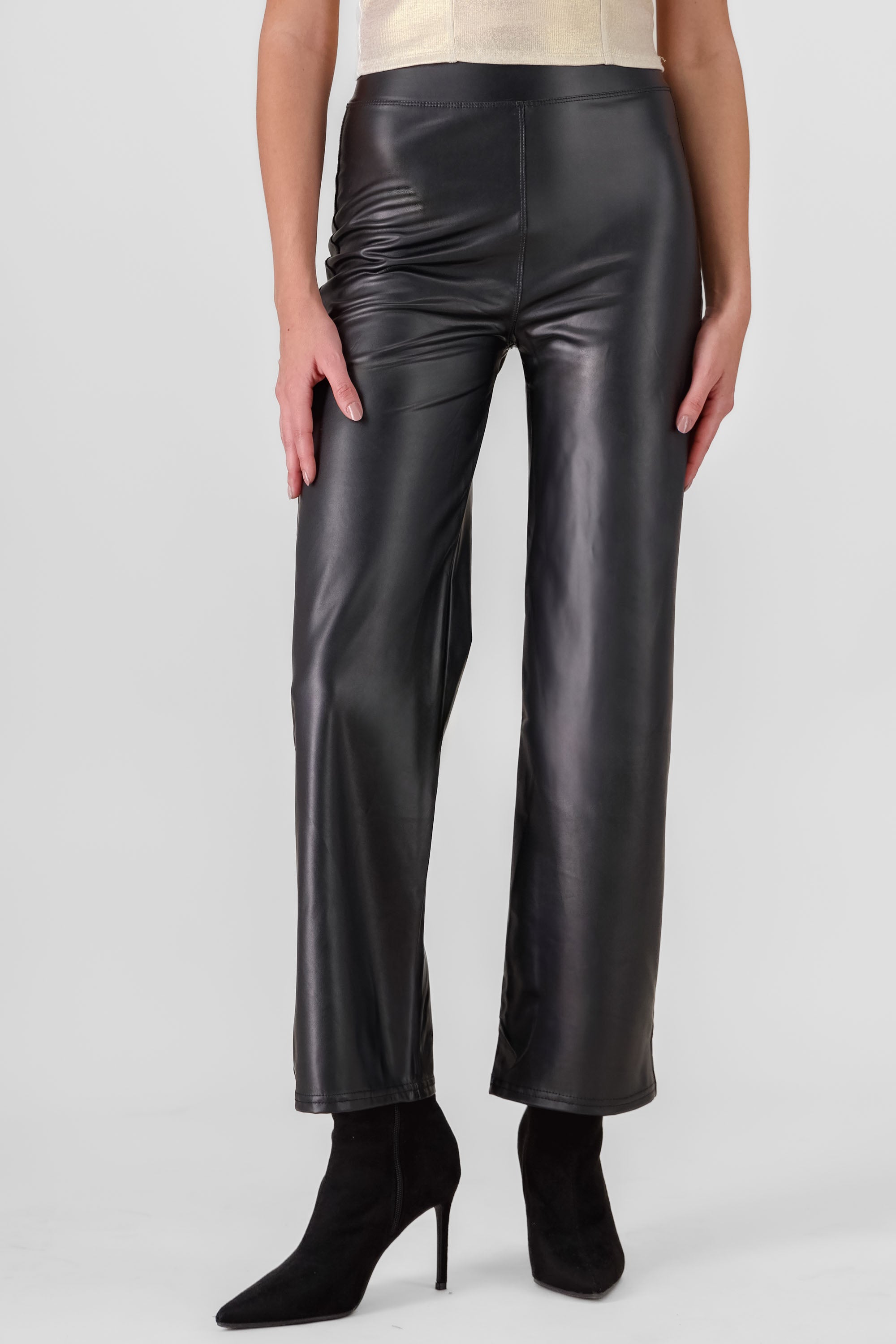 Flared Faux Leather Pants BLACK