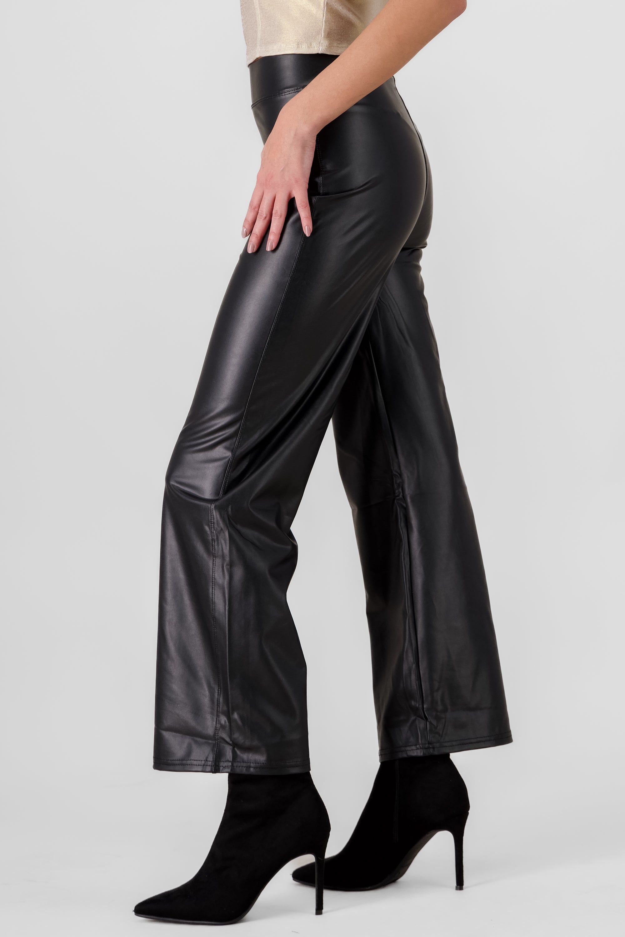 Flared Faux Leather Pants BLACK