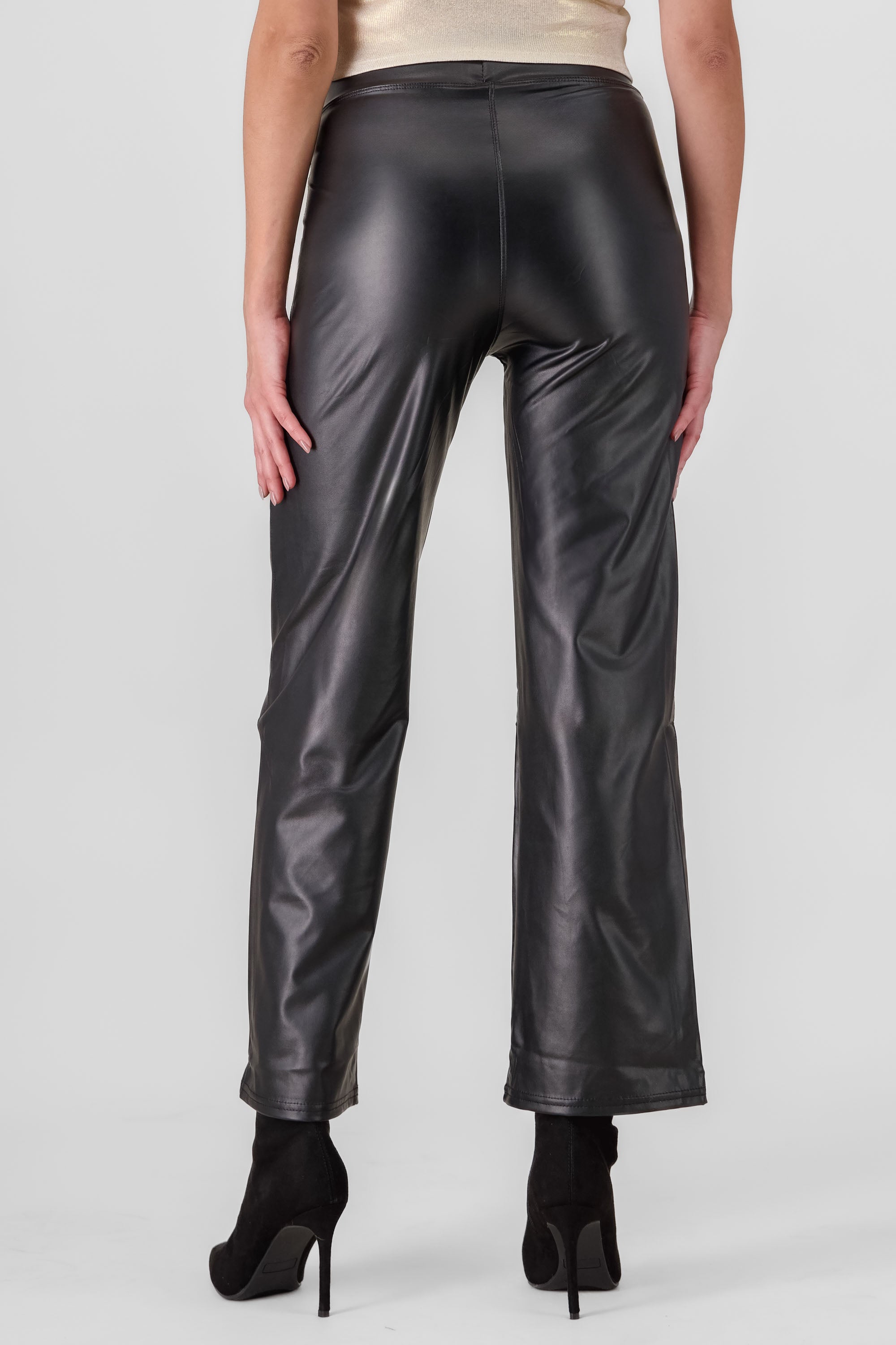 Flared Faux Leather Pants BLACK