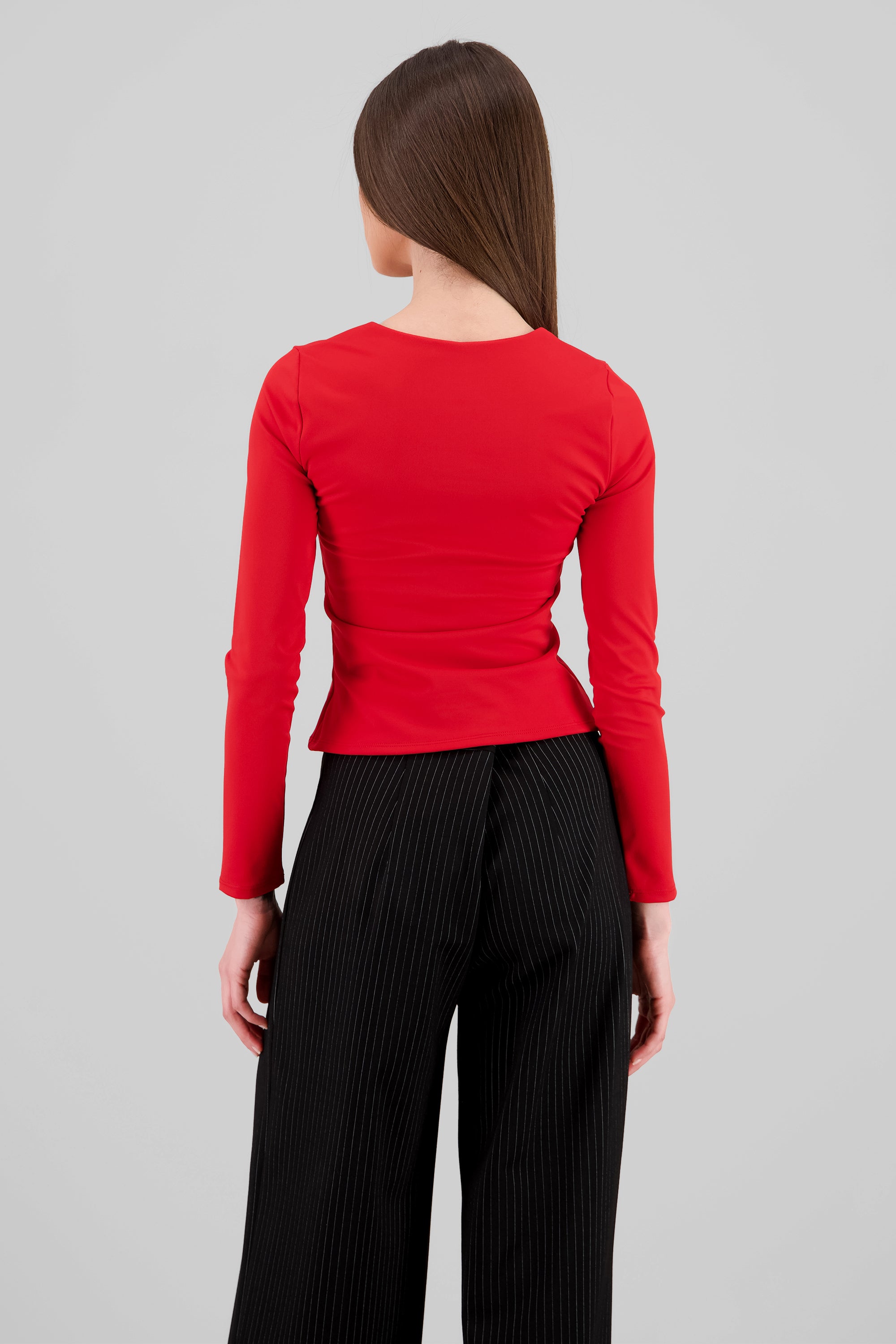 Square Neck Long Sleeve Top RED