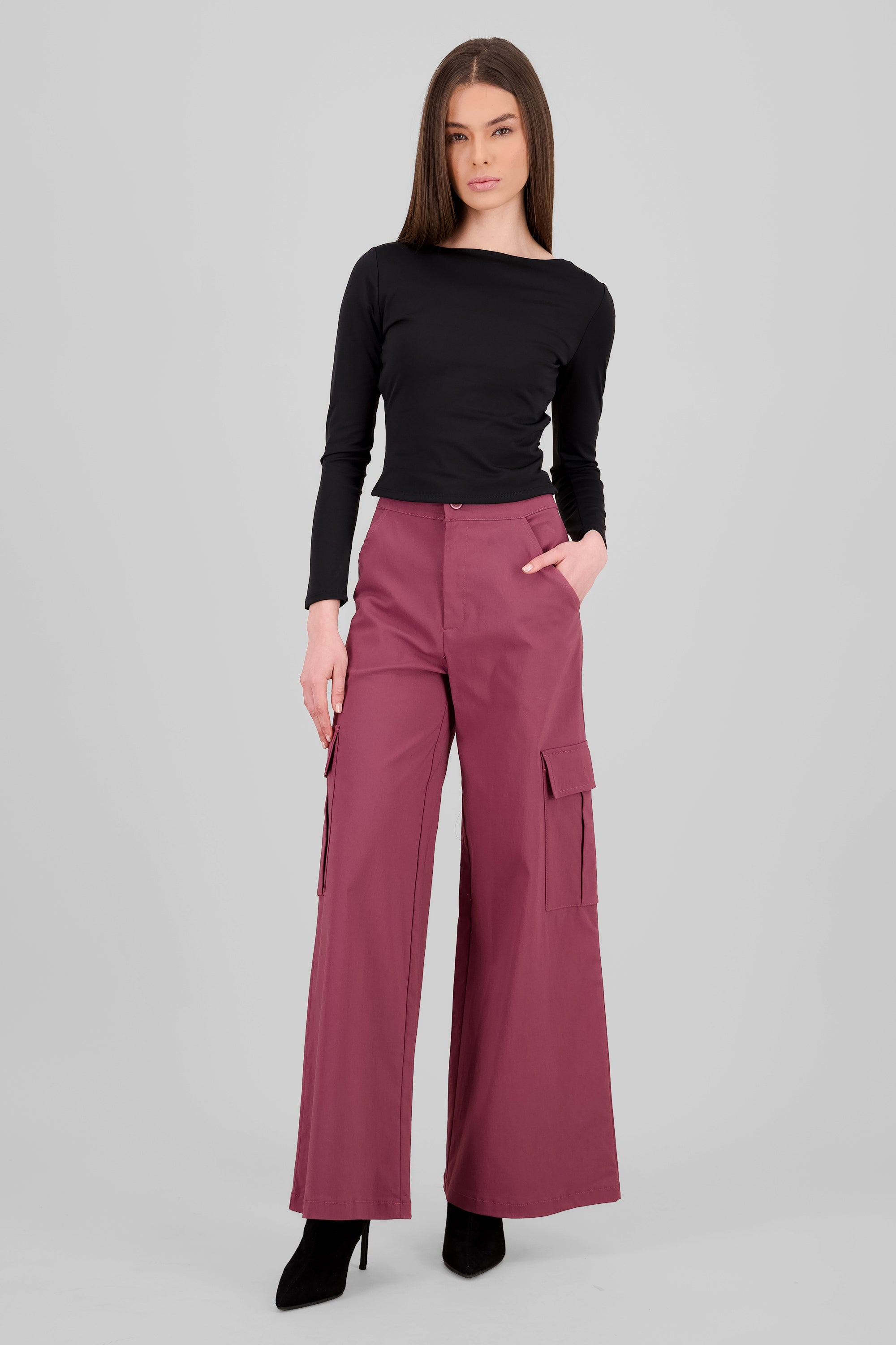 Wide Leg Cargo Pants MAUVE