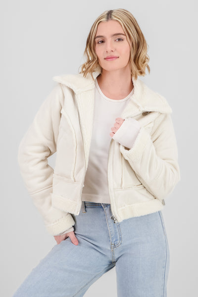 Suede Jacket with Fur Lining CREAM