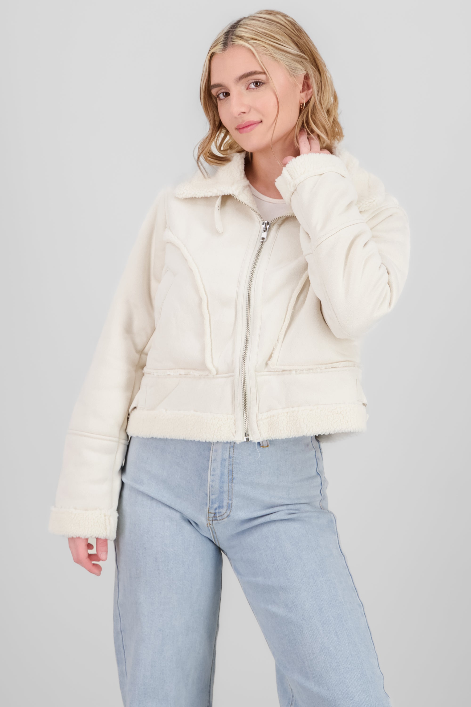 Suede Jacket with Fur Lining CREAM