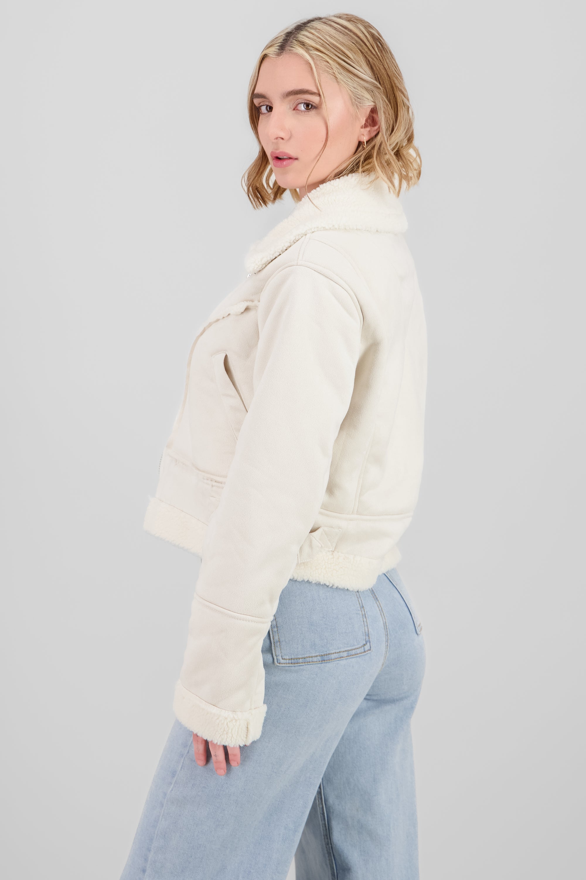 Suede Jacket with Fur Lining CREAM