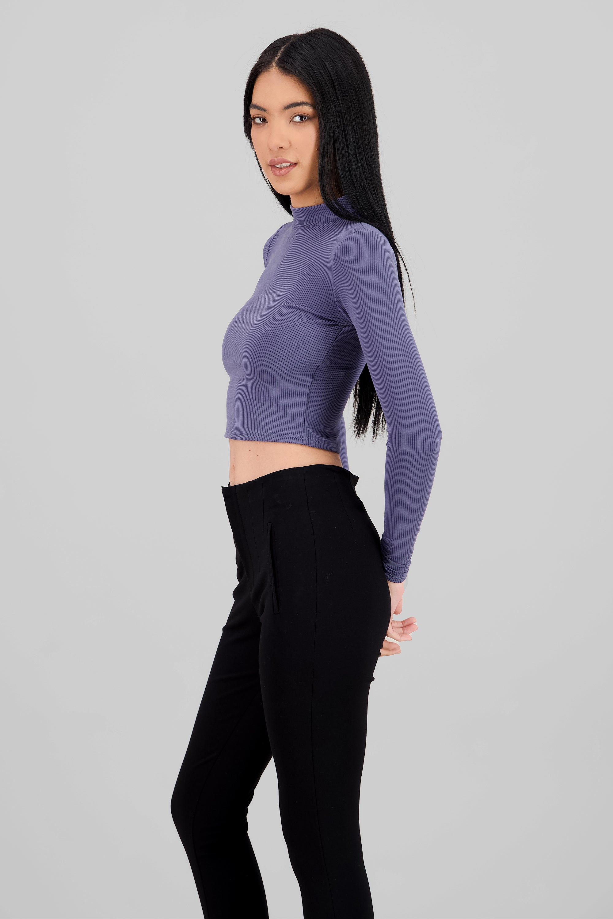 High Neck Long Sleeve Crop Top BLUE