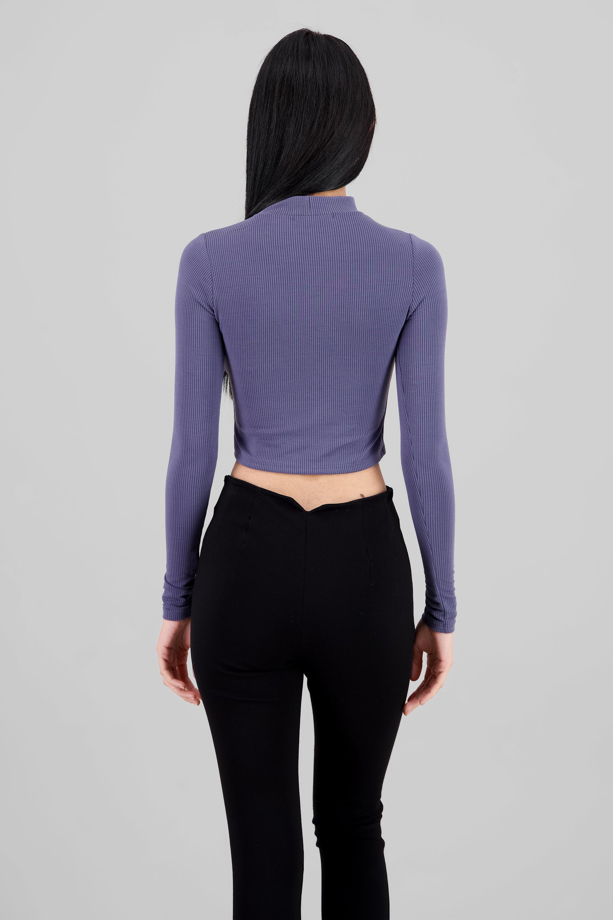 High Neck Long Sleeve Crop Top BLUE