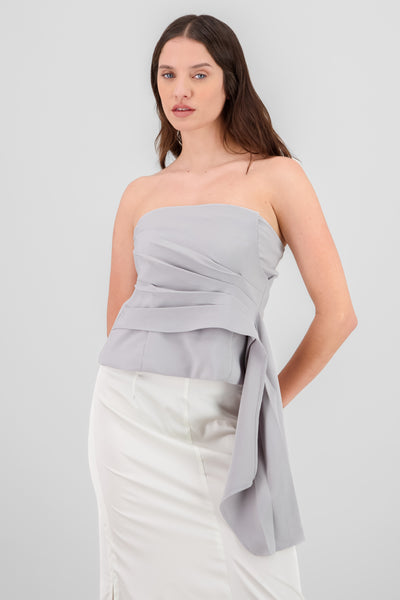 Draped Bustier Top LIGHT GRAY