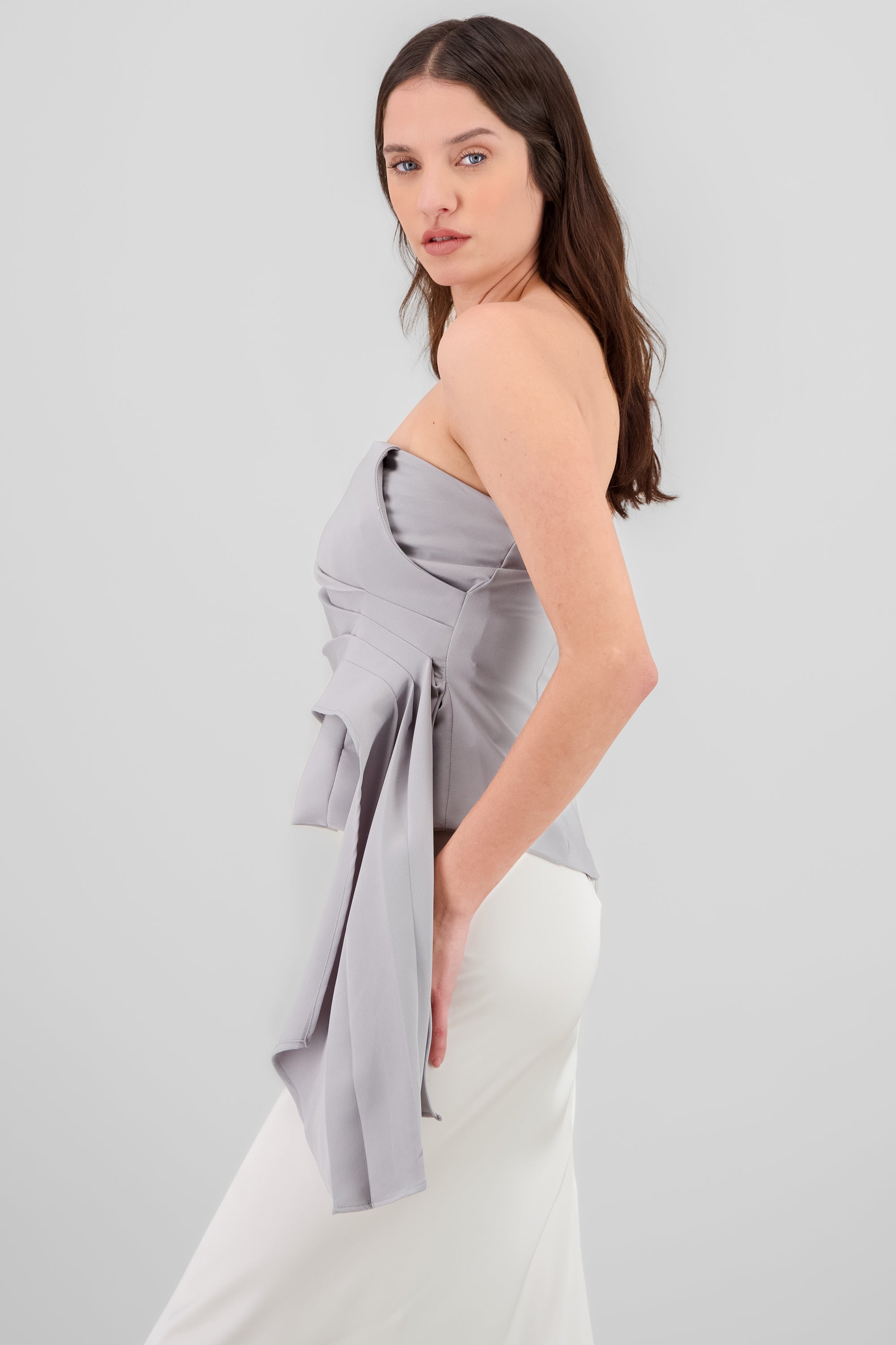 Draped Bustier Top LIGHT GRAY