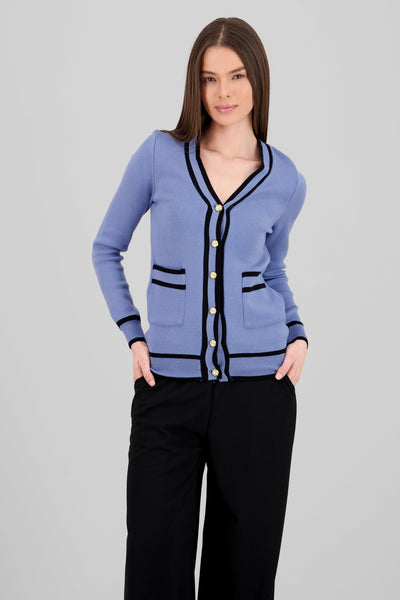 Contrast Color Viscose Cardigan BLUE COMBO