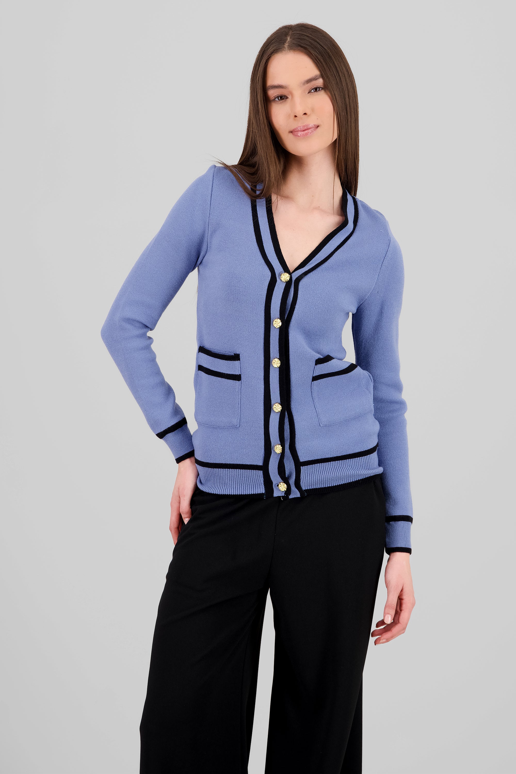 Contrast Color Viscose Cardigan BLUE COMBO