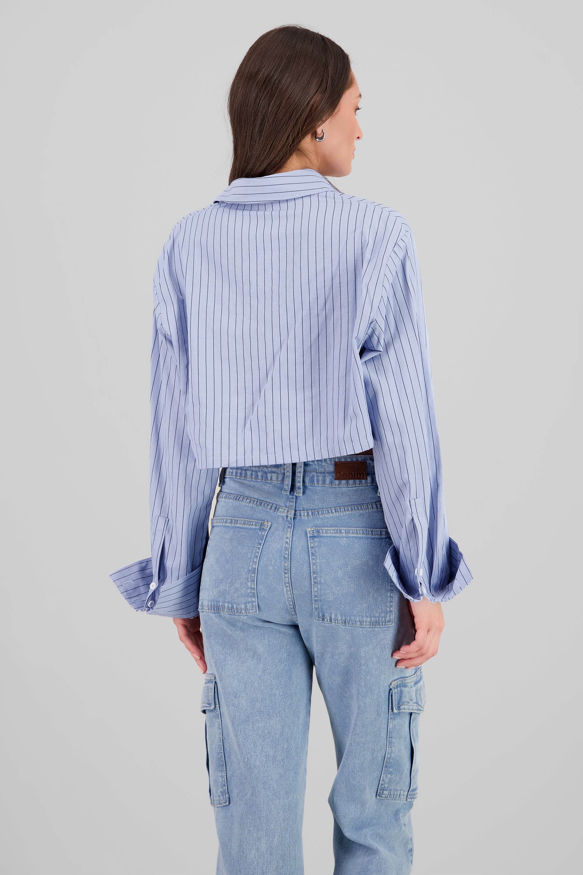 Striped Sparkly Crop Shirt BLUE COMBO