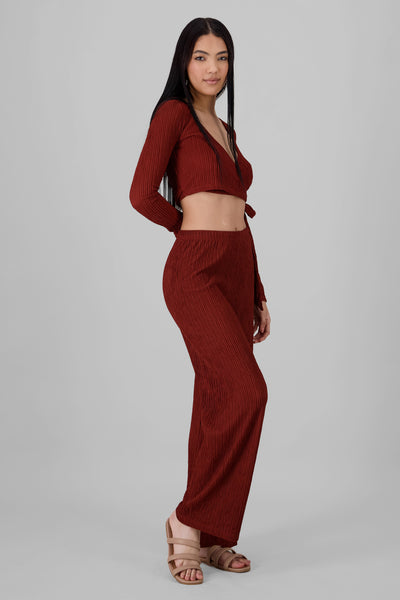 Textured Wide Pants BRICK RED