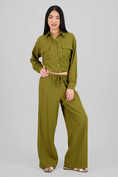 Solid Ribbed Pants OLIVE