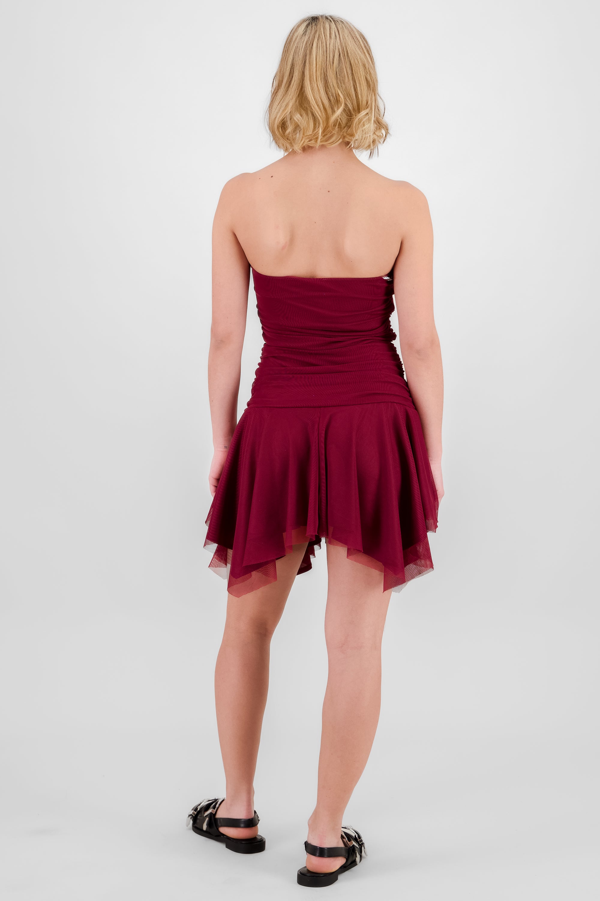 Asymmetrical Mesh Mini Dress PLUM