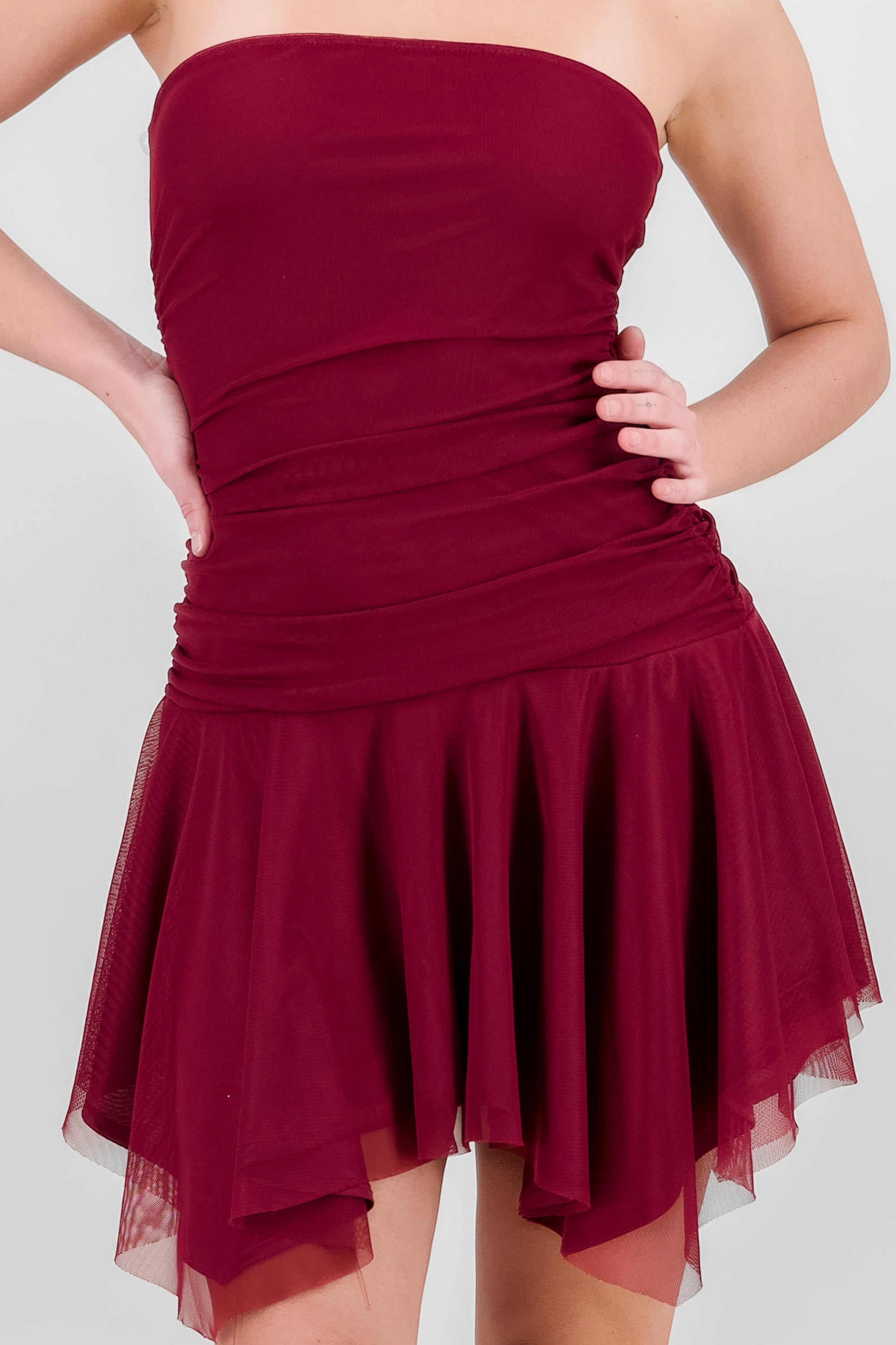 Asymmetrical Mesh Mini Dress PLUM