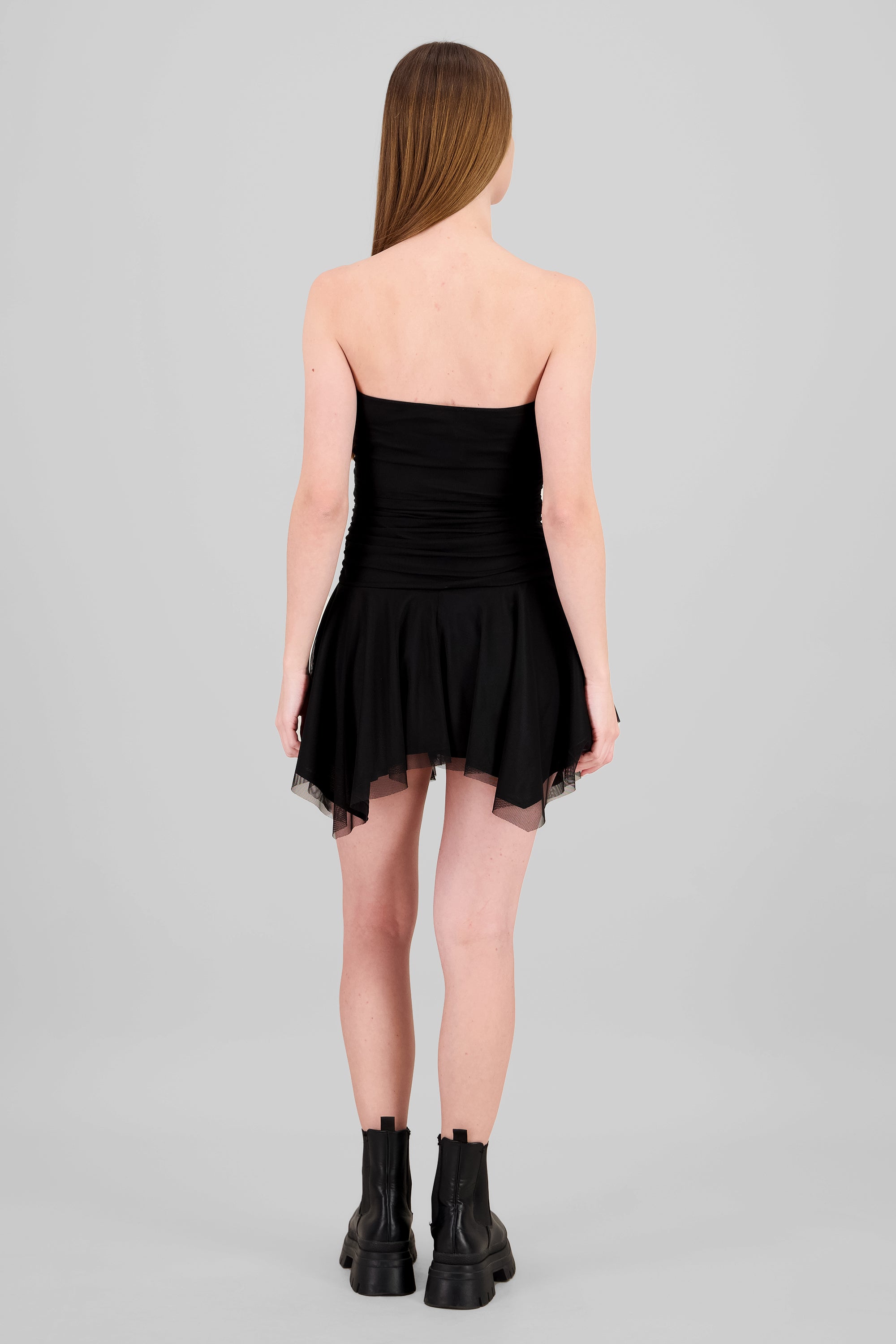 Asymmetrical Mesh Mini Dress BLACK