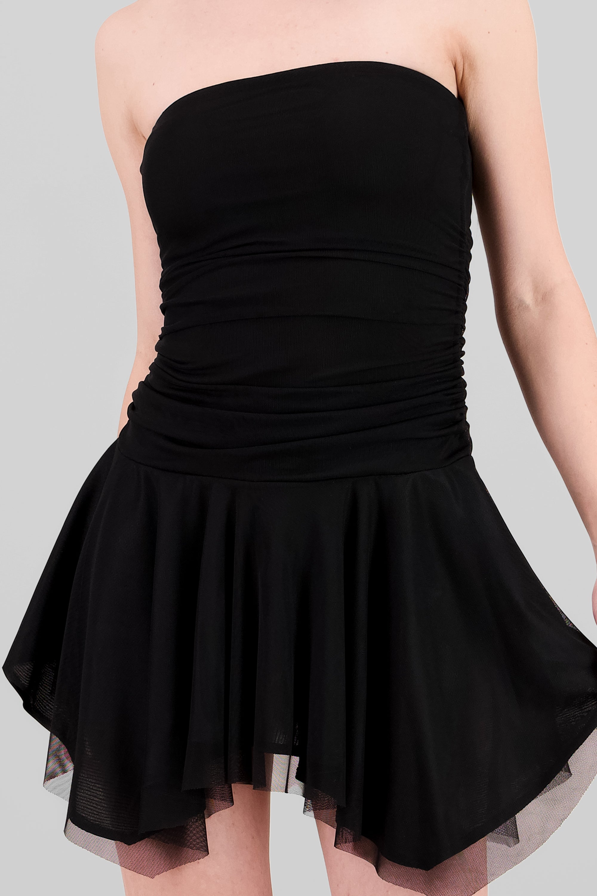 Asymmetrical Mesh Mini Dress BLACK