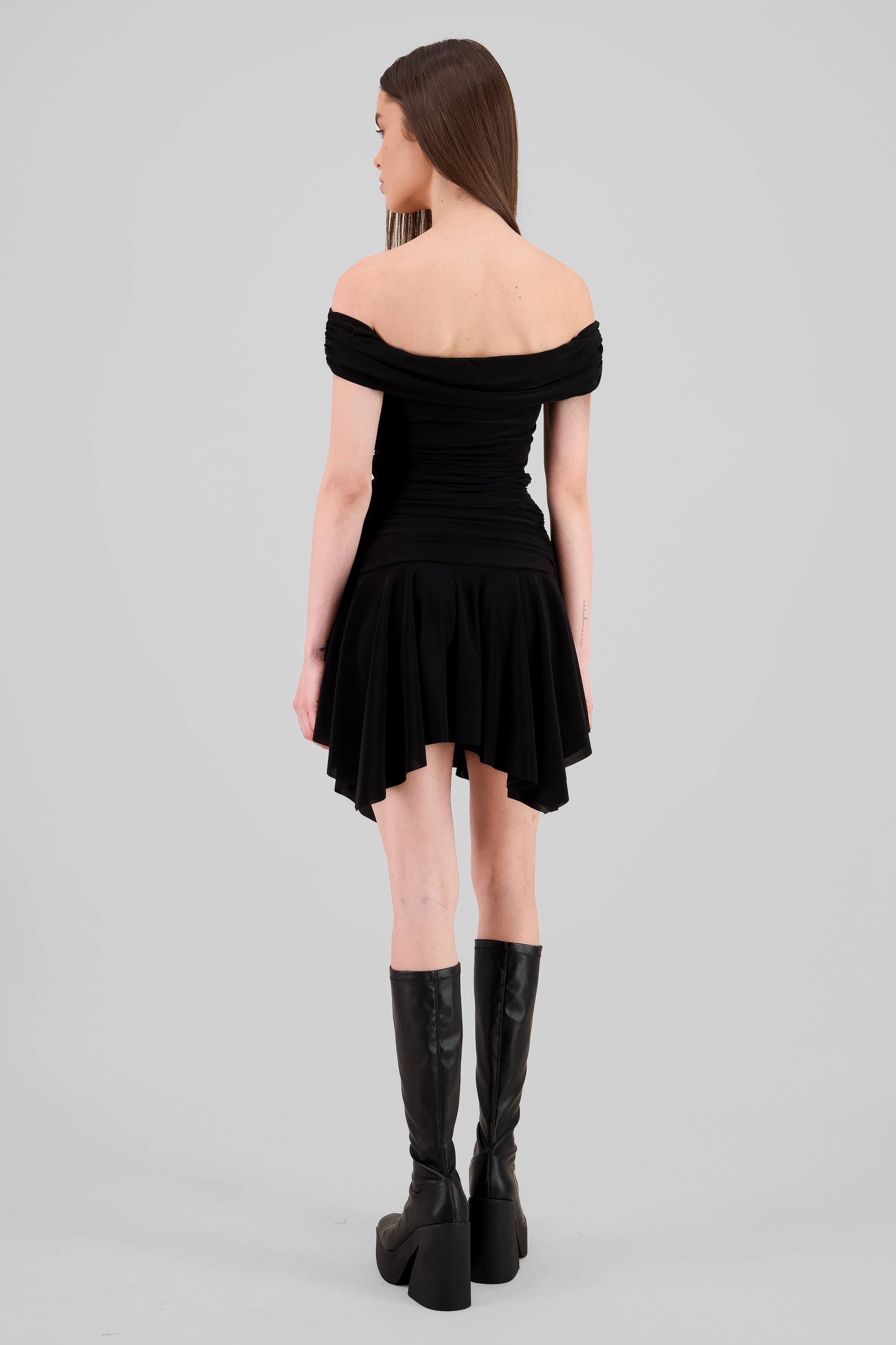 Asymmetric Off Shoulder Mini Dress BLACK