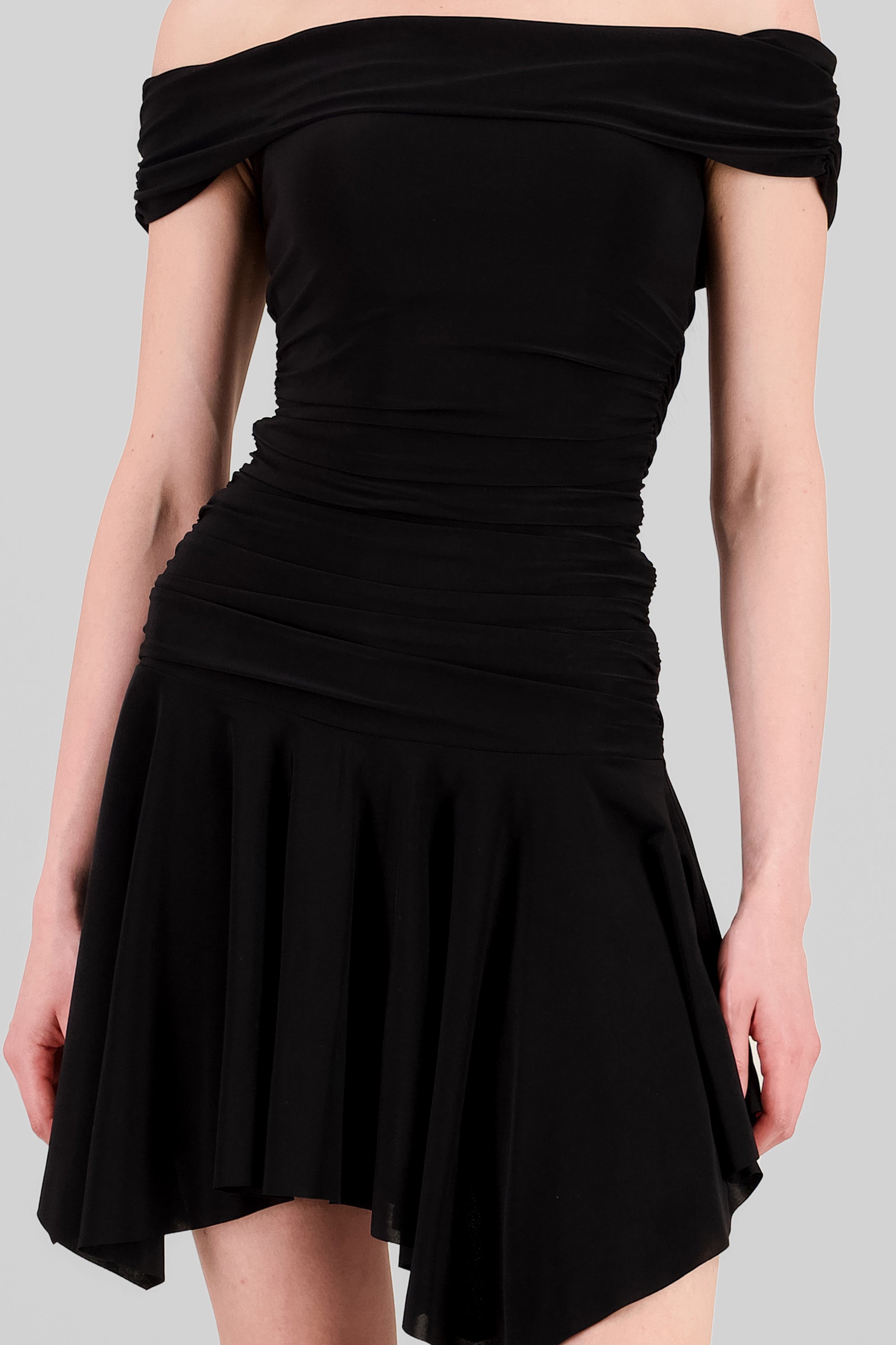 Asymmetric Off Shoulder Mini Dress BLACK