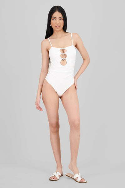 One Piece Swimsuit with Star Detail WHITE