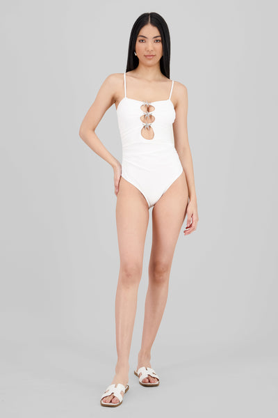 One Piece Swimsuit with Star Detail WHITE