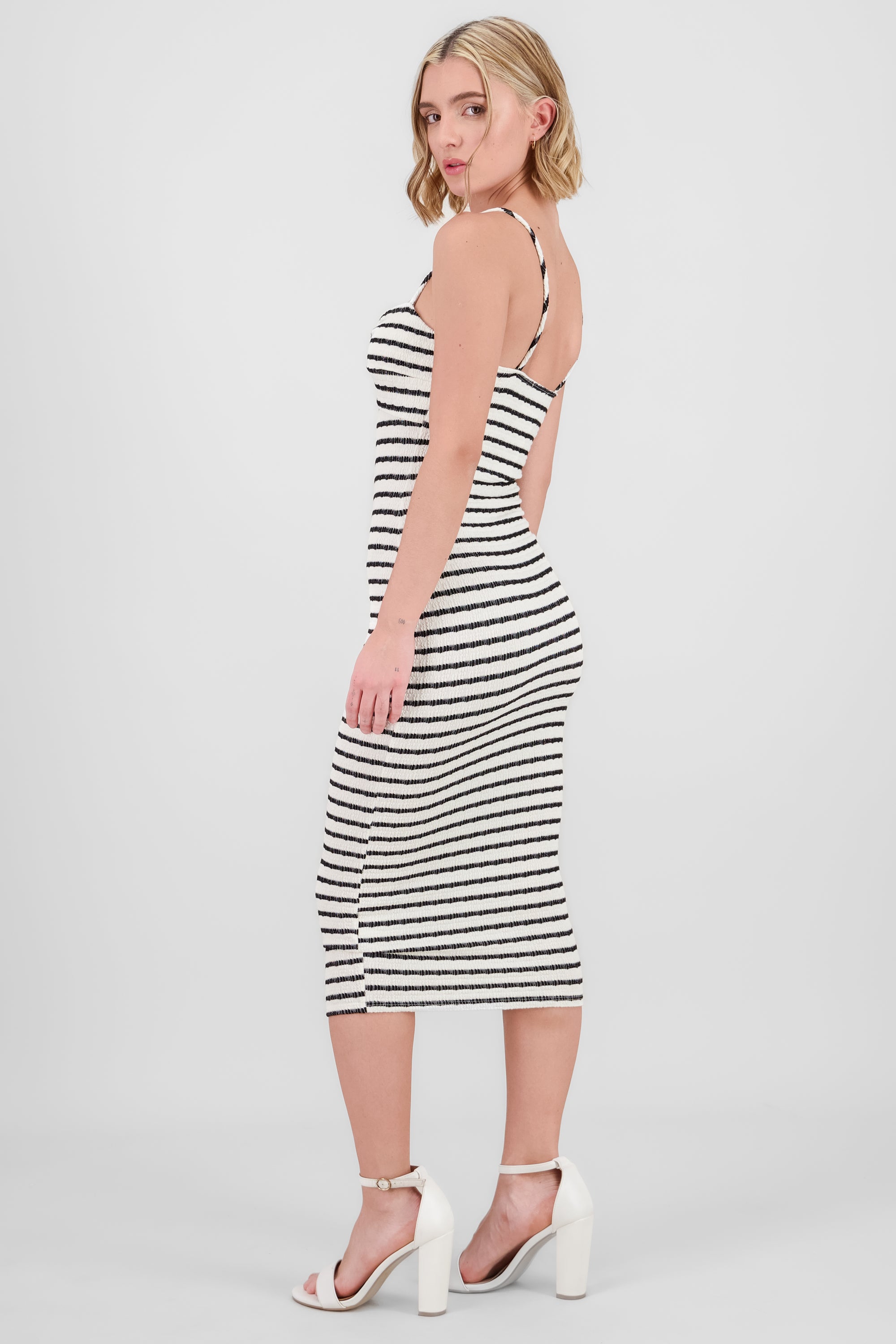 Textured Striped Midi Dress BONE COMBO