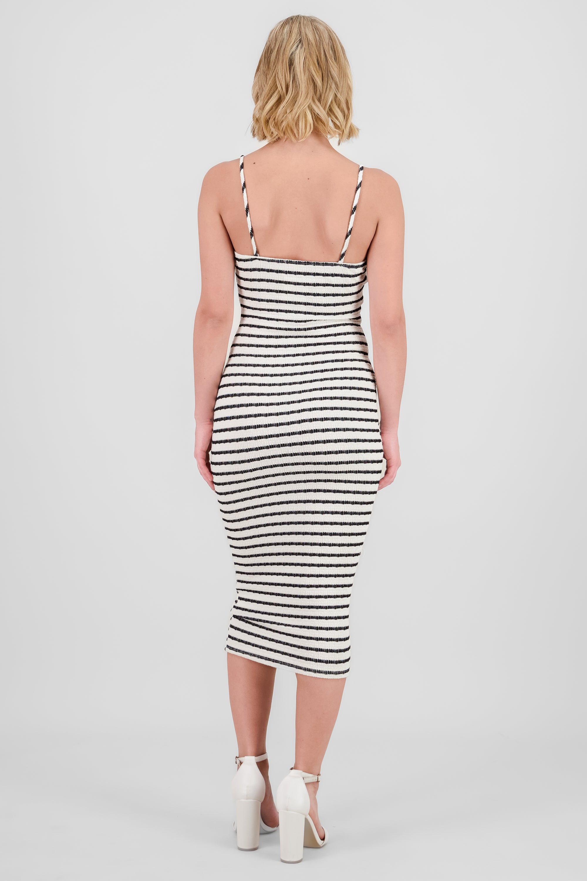 Textured Striped Midi Dress BONE COMBO