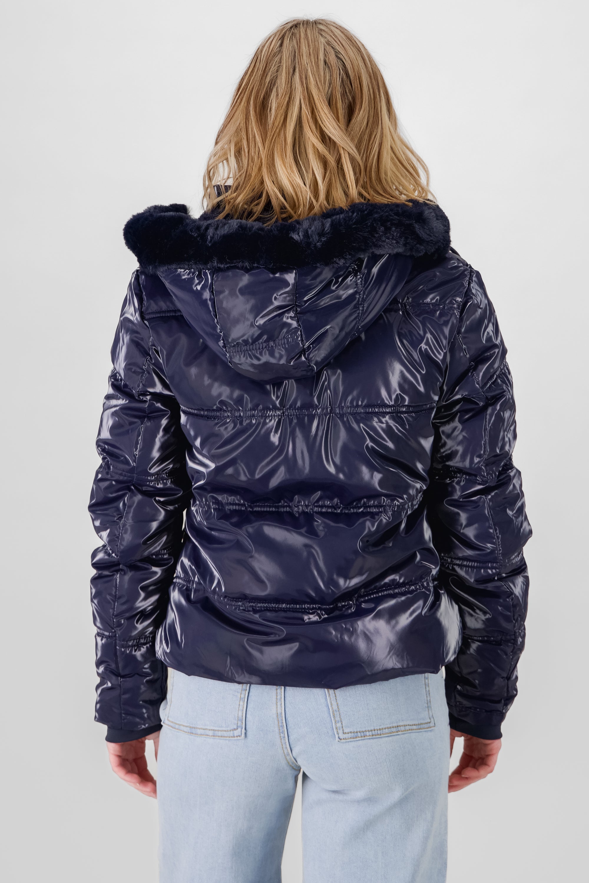 Shiny Quilted Jacket NAVY