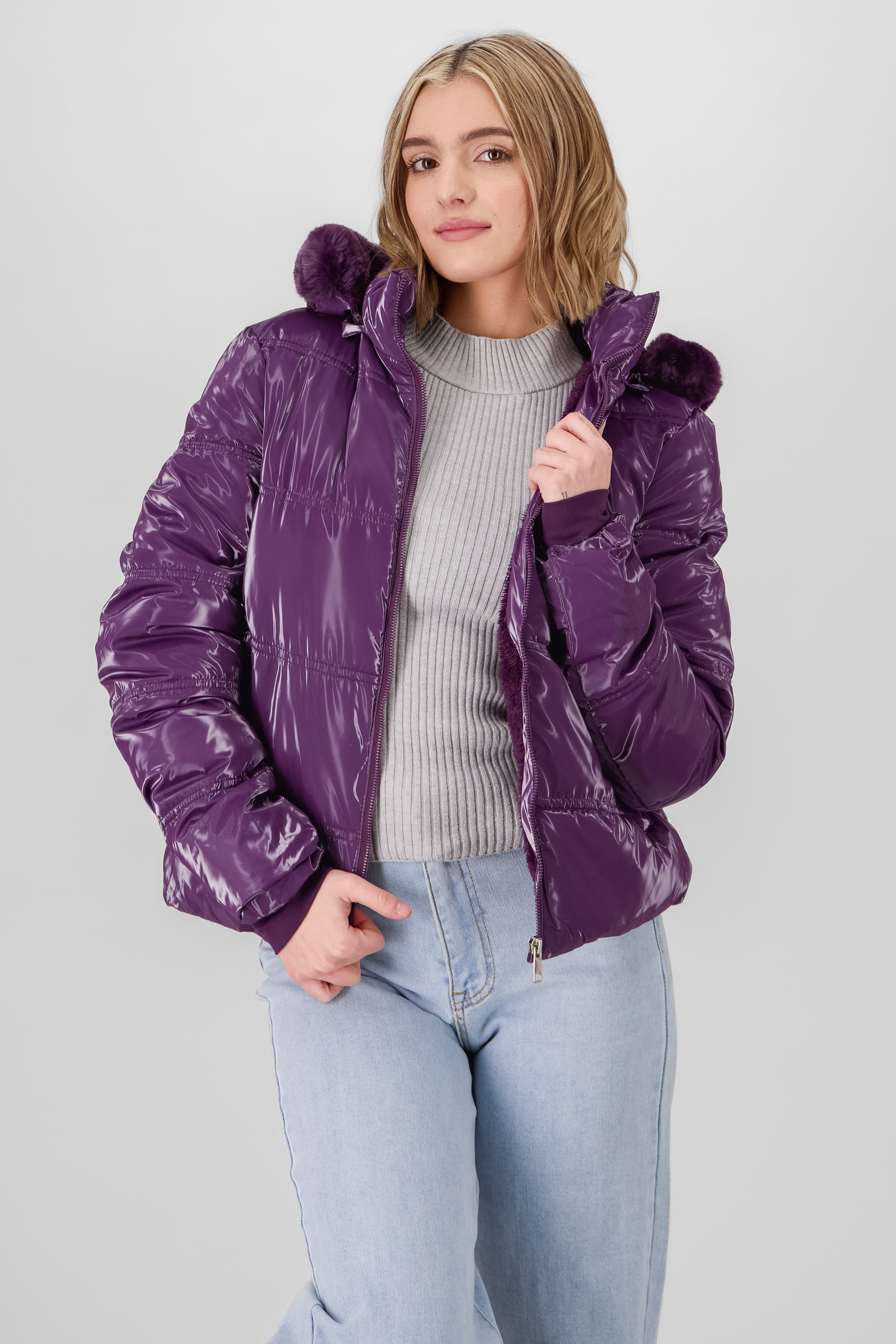 Shiny Quilted Jacket PURPLE