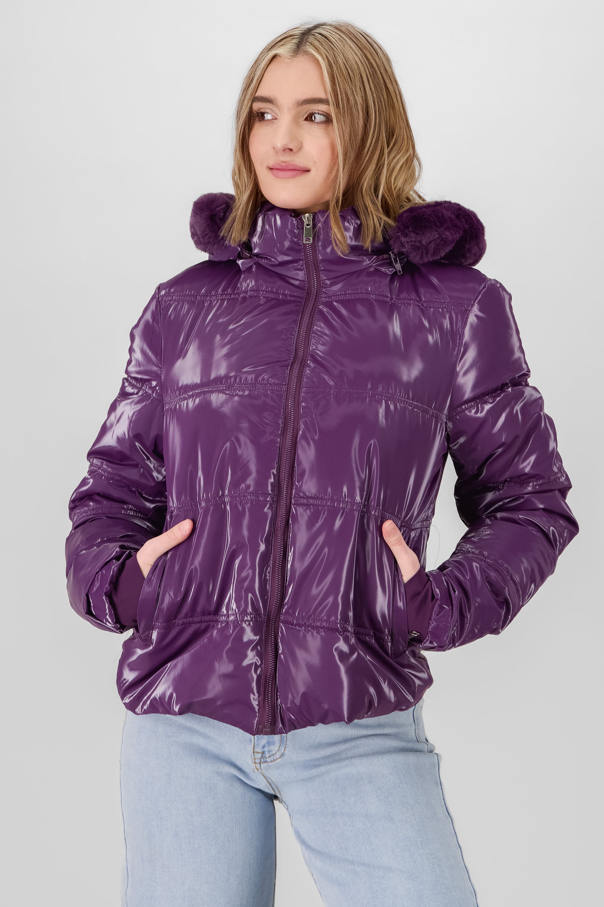 Shiny Quilted Jacket PURPLE