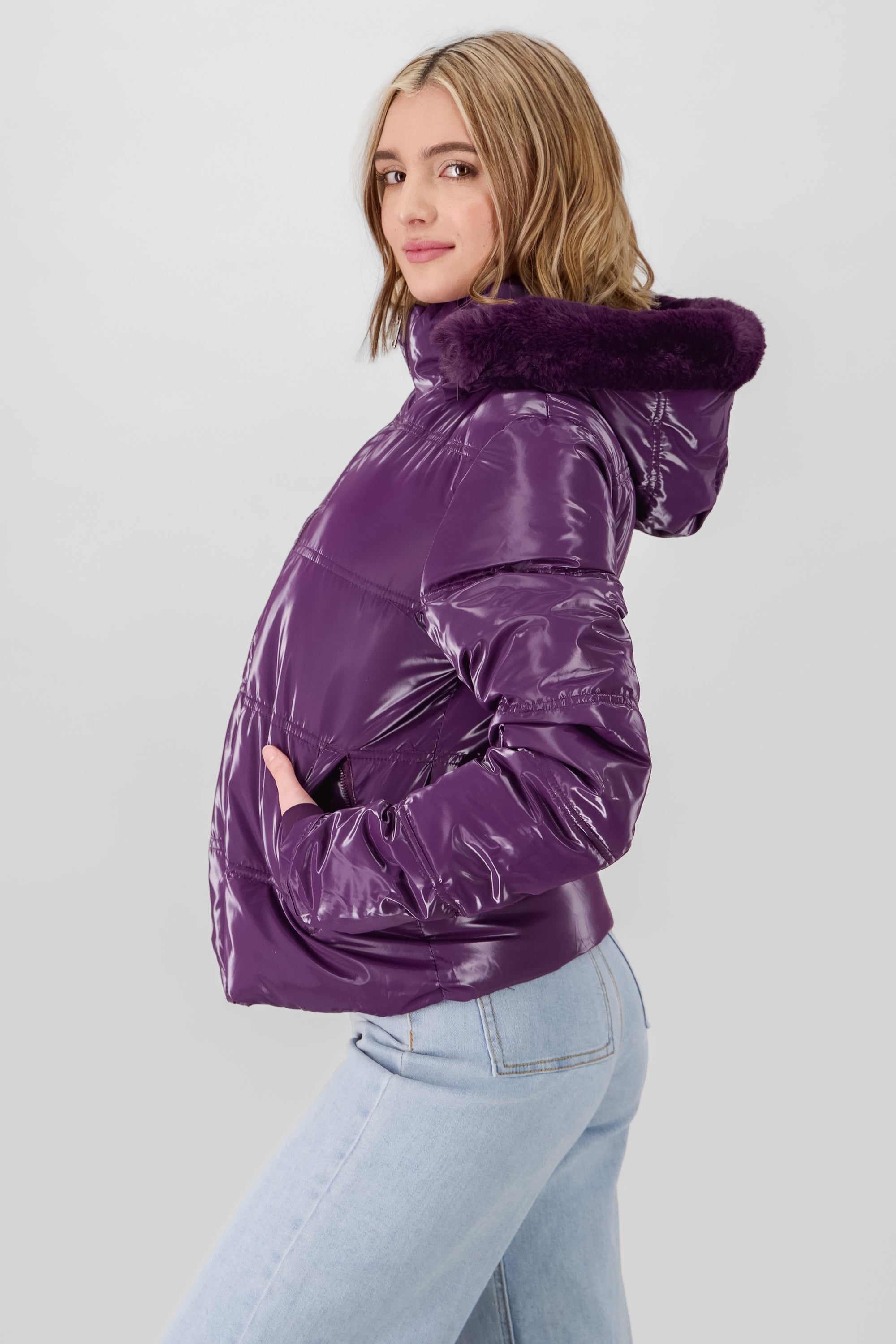 Shiny Quilted Jacket PURPLE