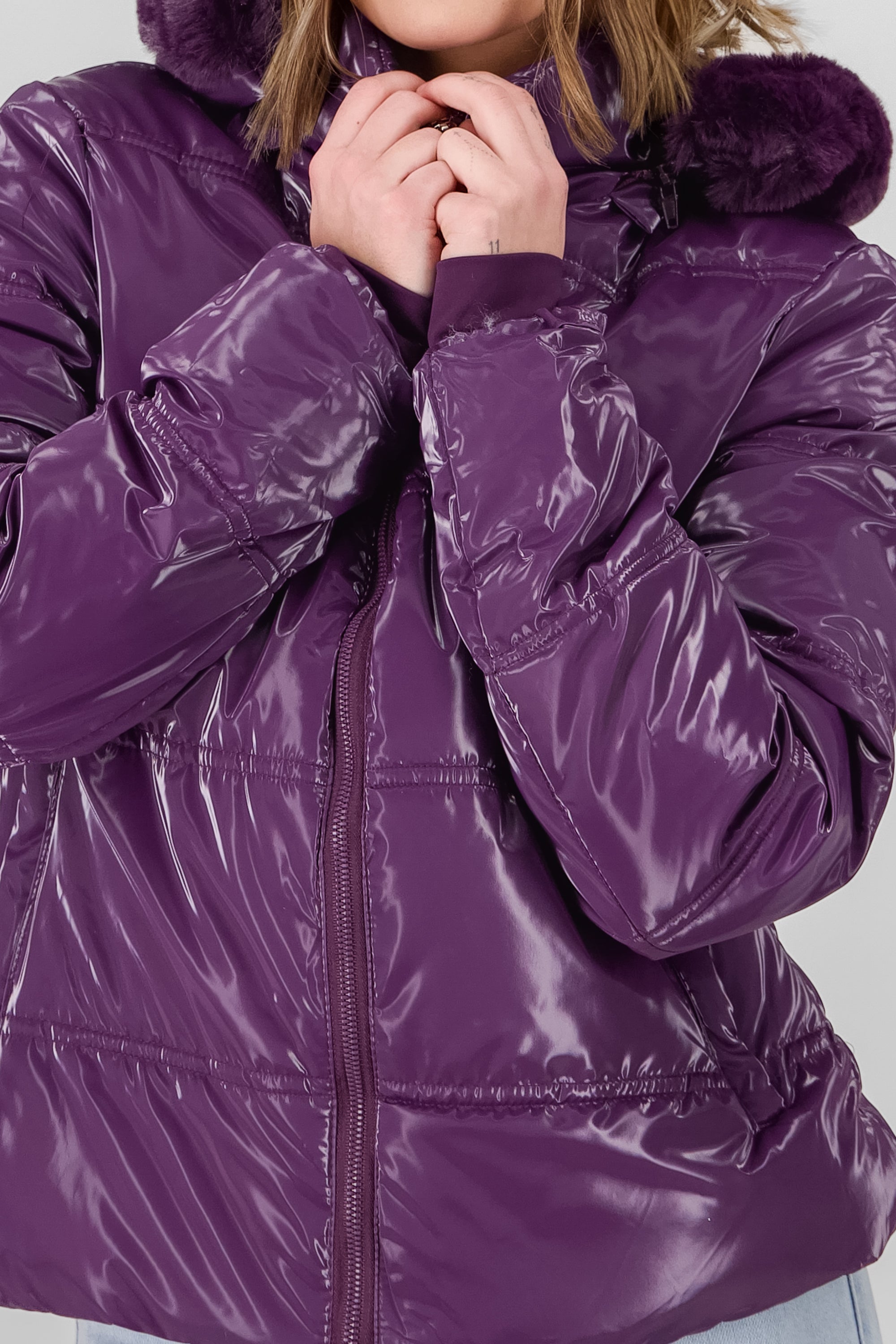 Shiny Quilted Jacket PURPLE