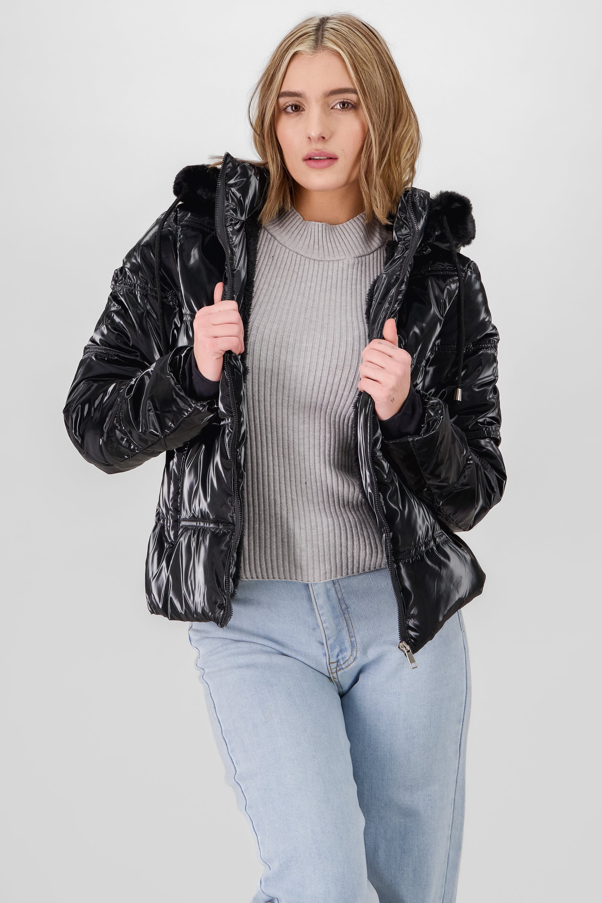 Shiny Quilted Jacket BLACK