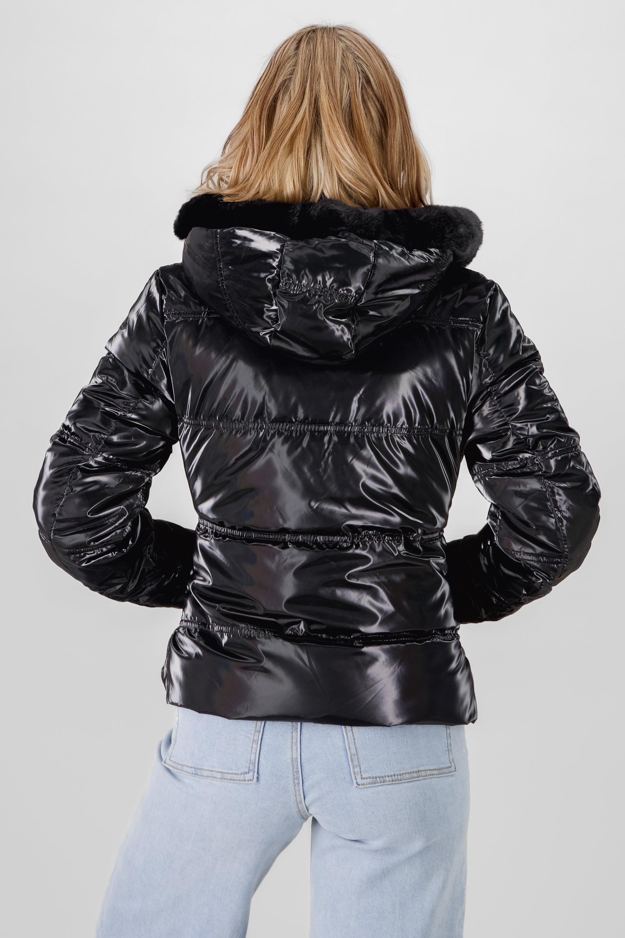 Shiny Quilted Jacket BLACK