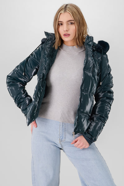 Shiny Quilted Jacket NAVY